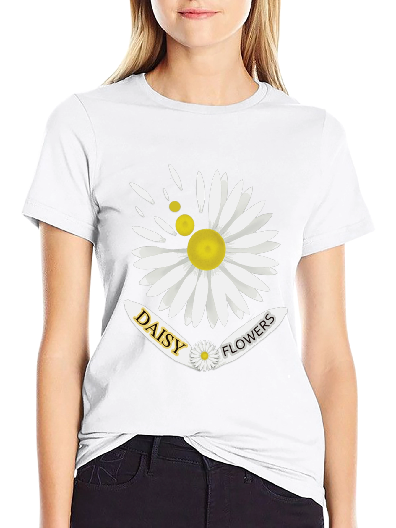 Daisy Flowers Graphic Print Mens Black T-Shirt