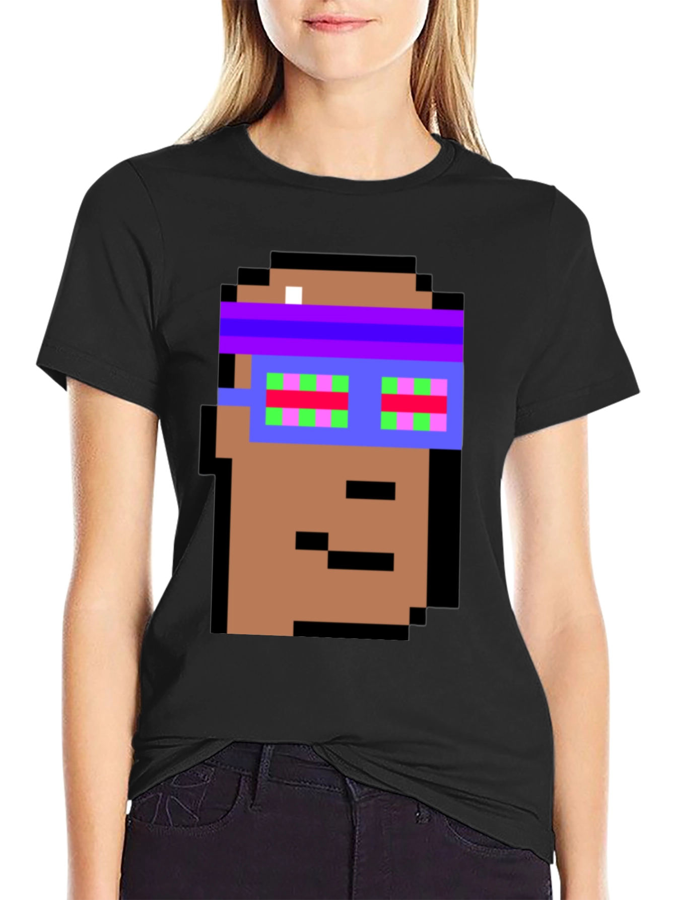 Crypto Pixel Art T-Shirt - Funky Block Head Design