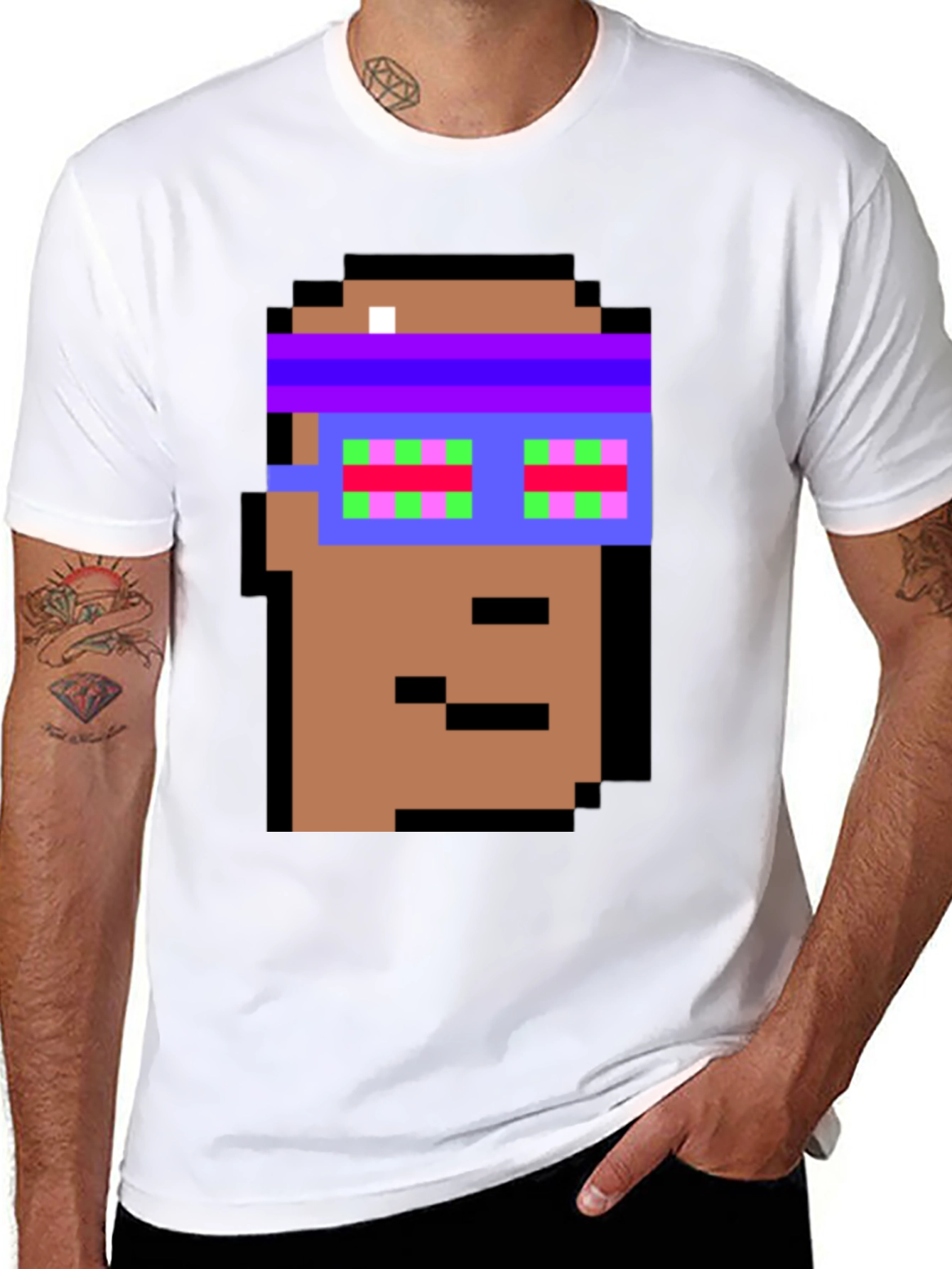 Crypto Pixel Art T-Shirt - Funky Block Head Design