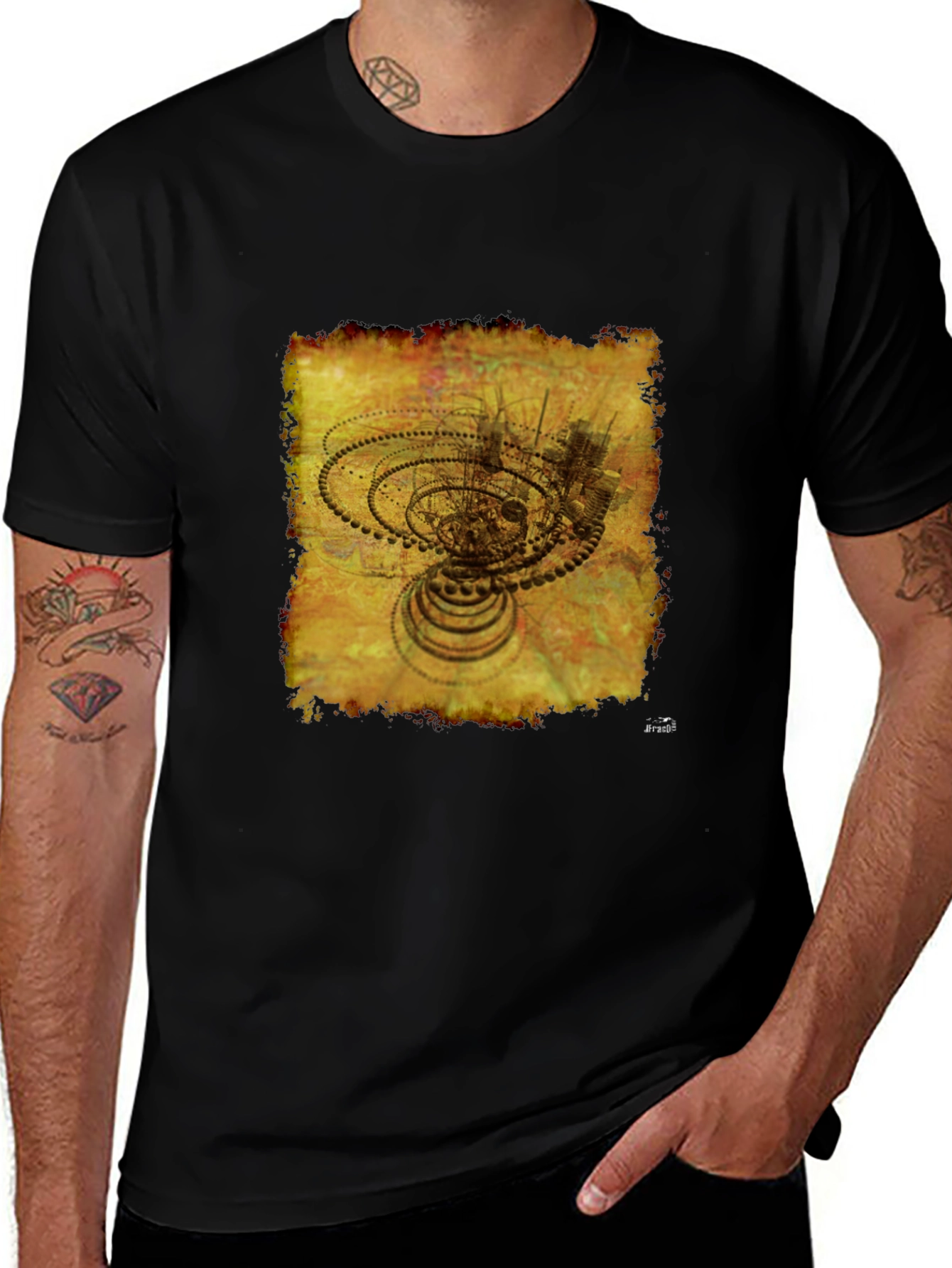 Abstract Gears Graphic T-Shirt - Black