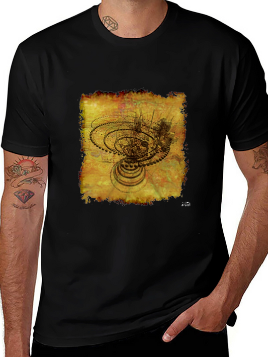 Abstract Gears Graphic T-Shirt - Black