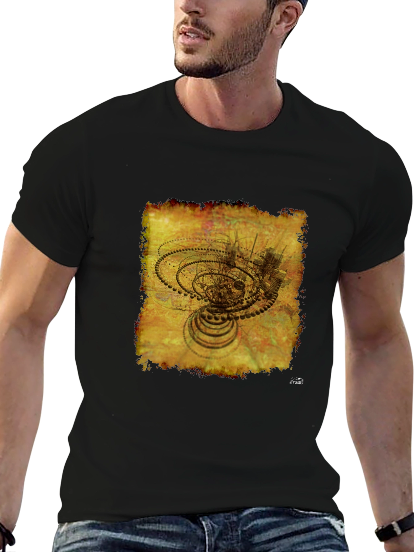 Abstract Gears Graphic T-Shirt - Black