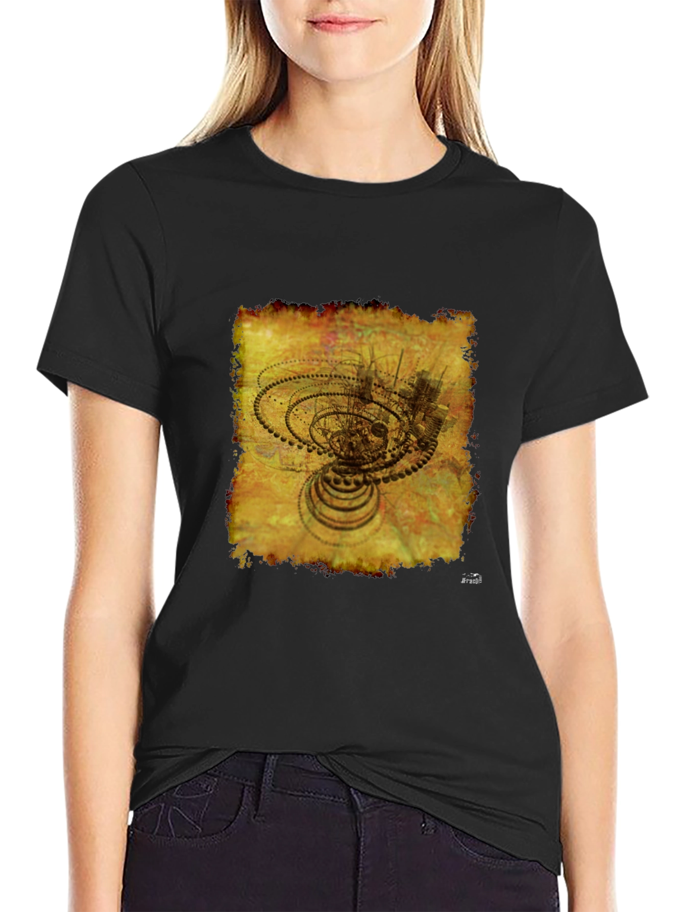 Abstract Gears Graphic T-Shirt - Black