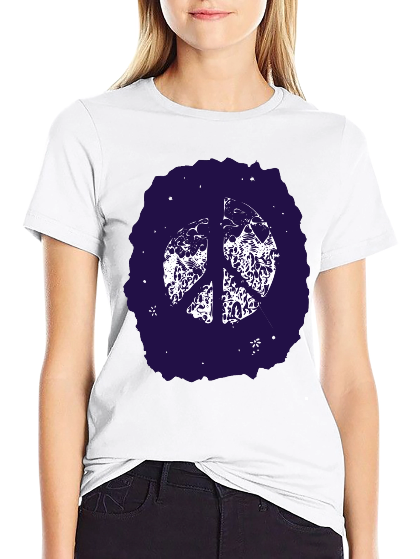 Peace Sign Graphic Tee - Black Cotton Comfort