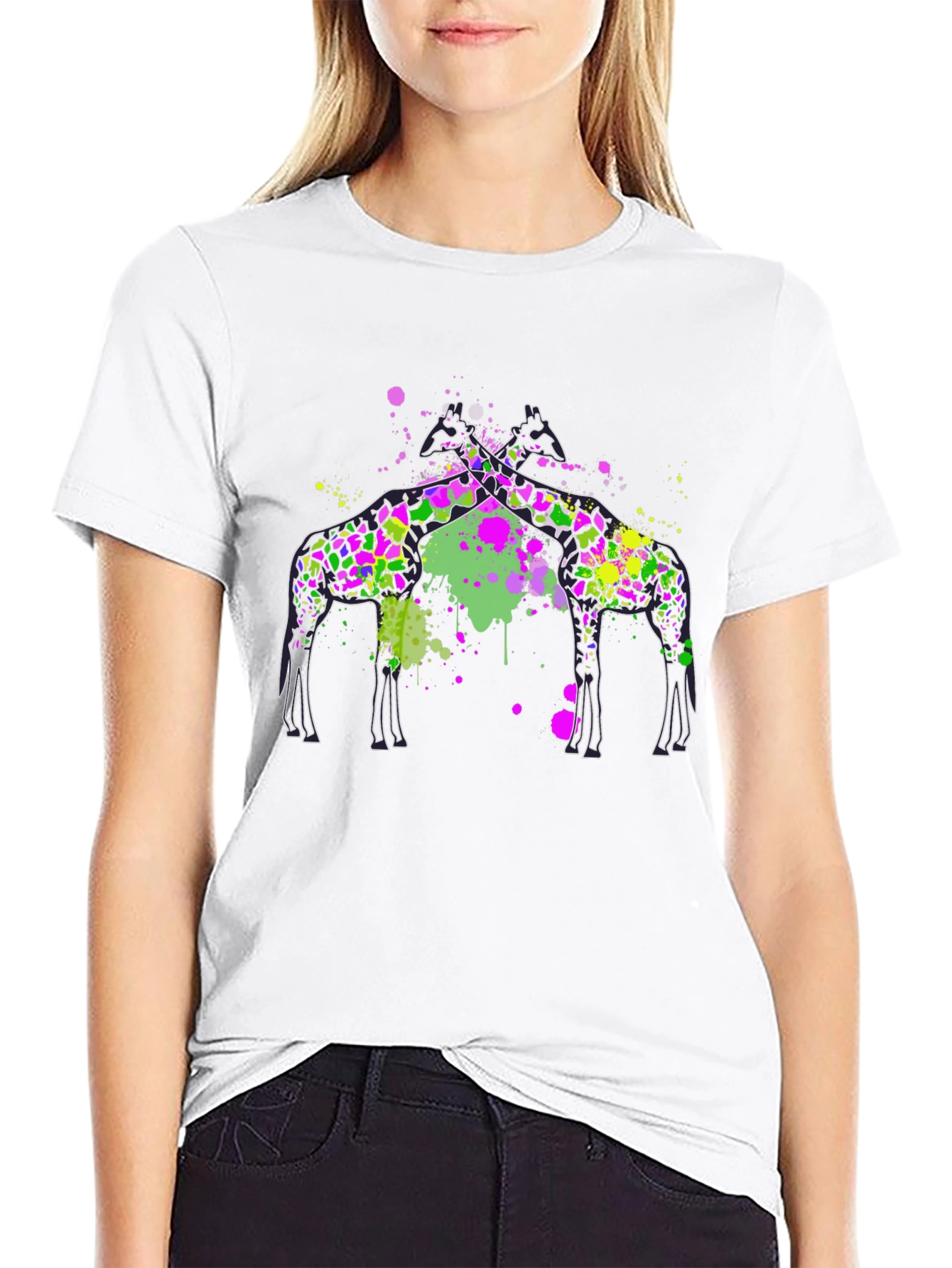 Giraffe Splatter T-Shirt - Artistic Graphic Tee