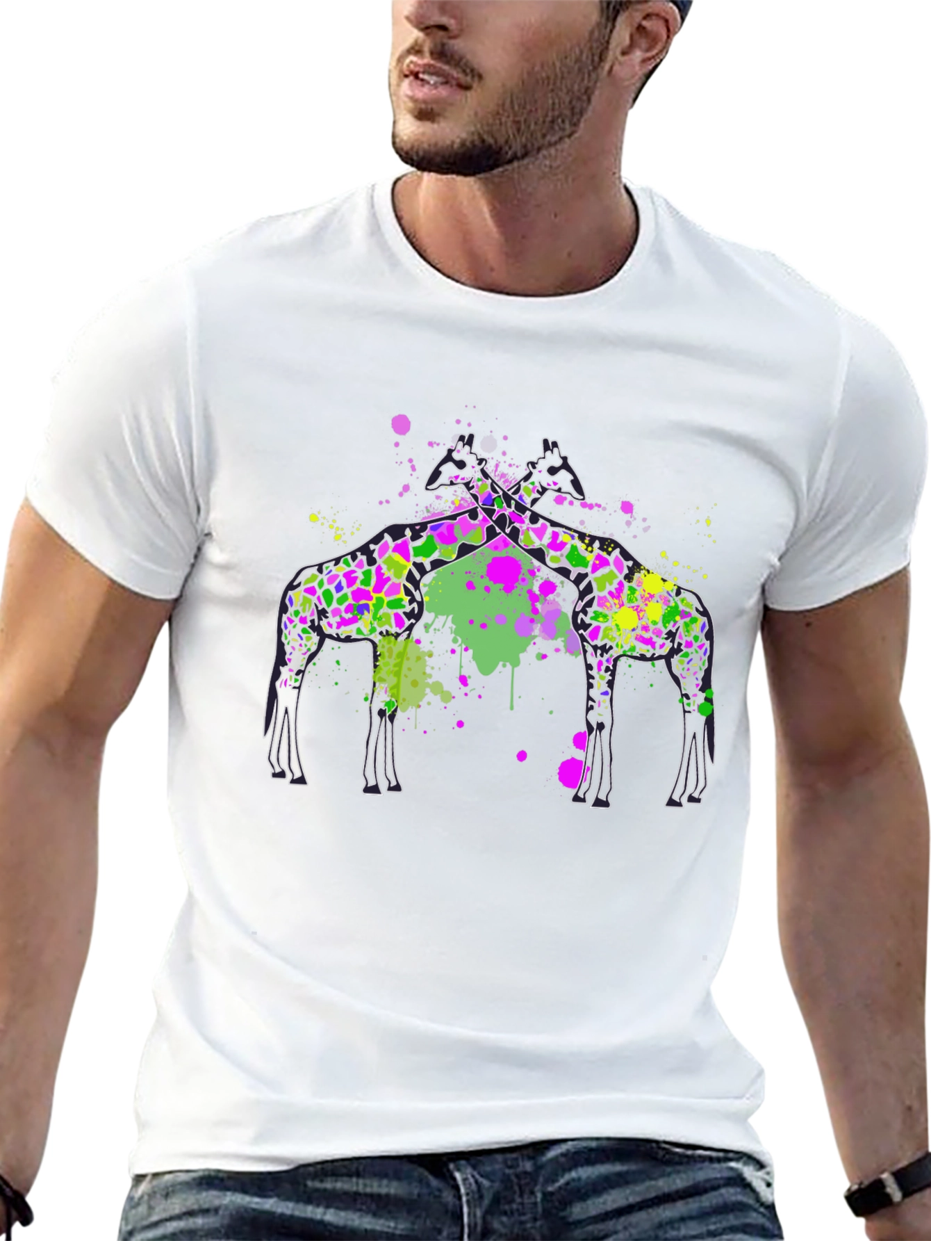 Giraffe Splatter T-Shirt - Artistic Graphic Tee