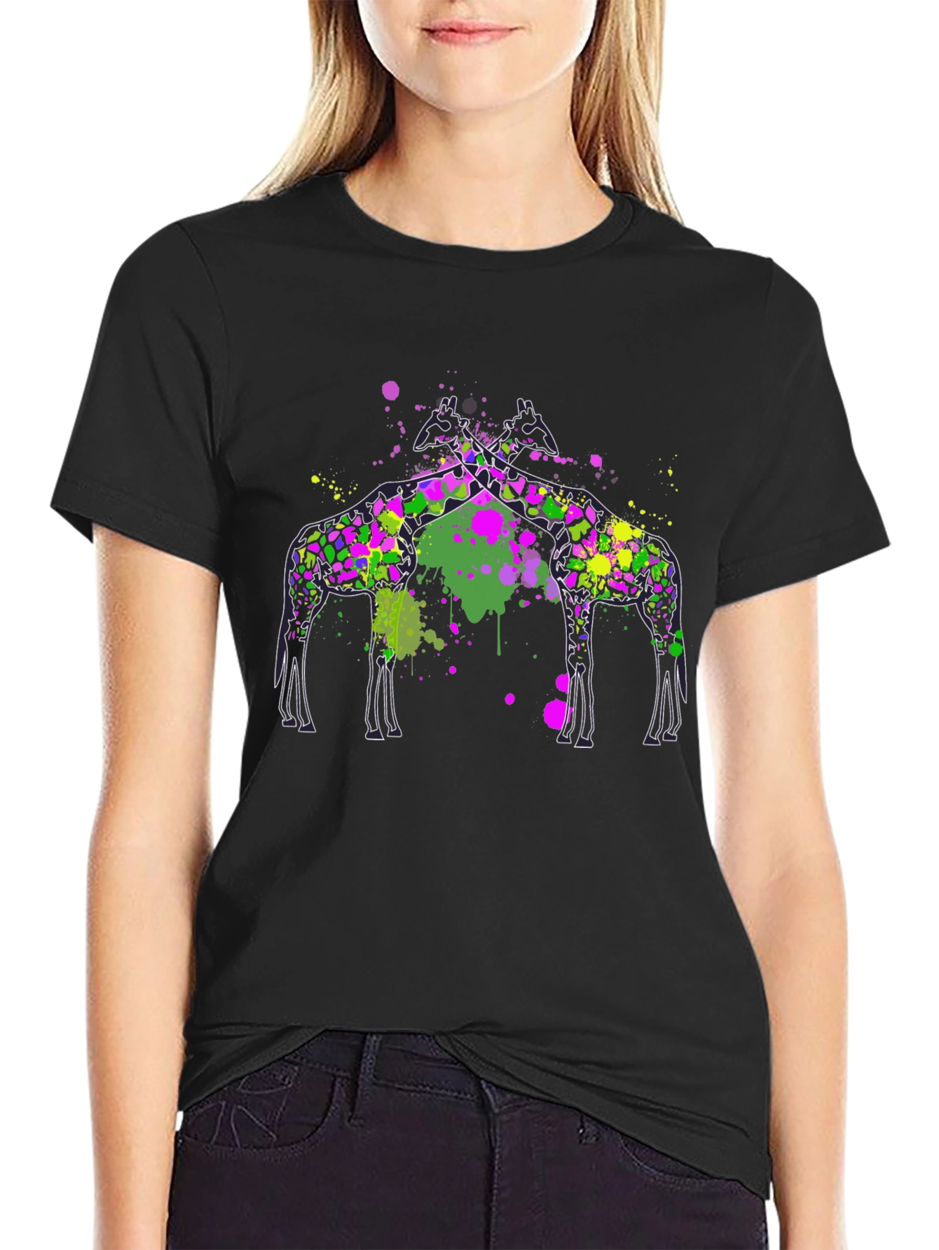 Giraffe Splatter T-Shirt - Artistic Graphic Tee