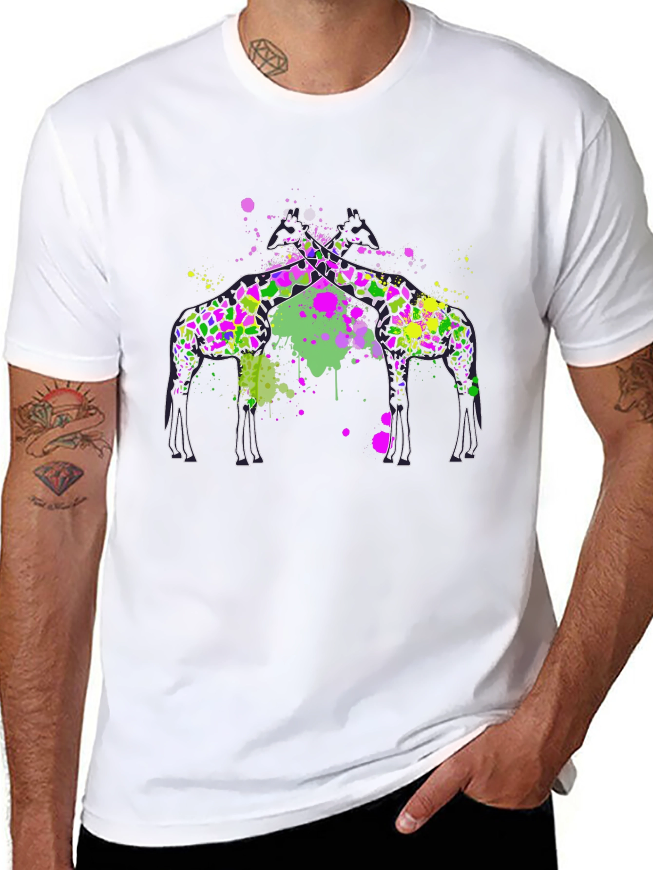 Giraffe Splatter T-Shirt - Artistic Graphic Tee