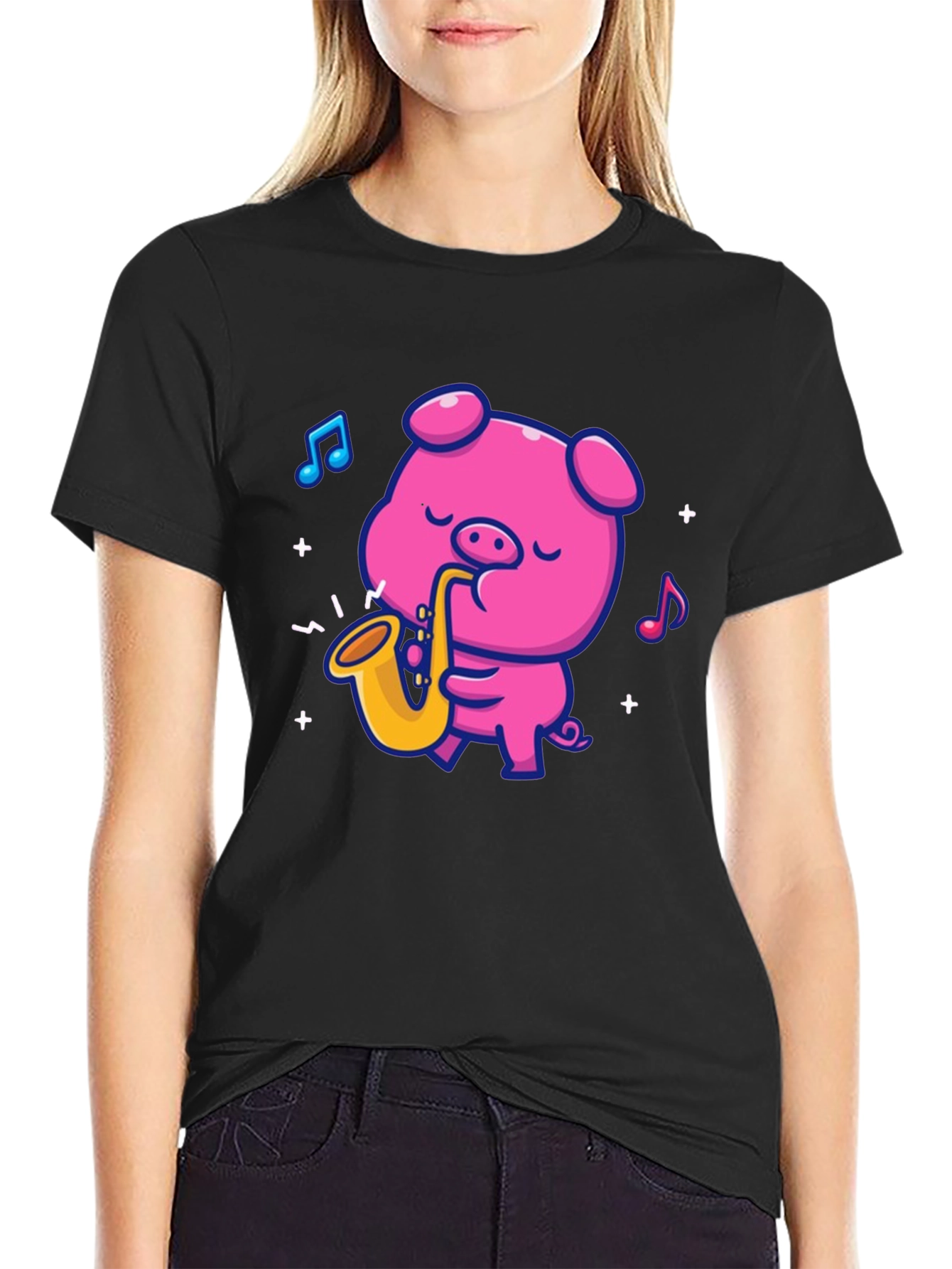 Pig Saxophone Black T-Shirt
