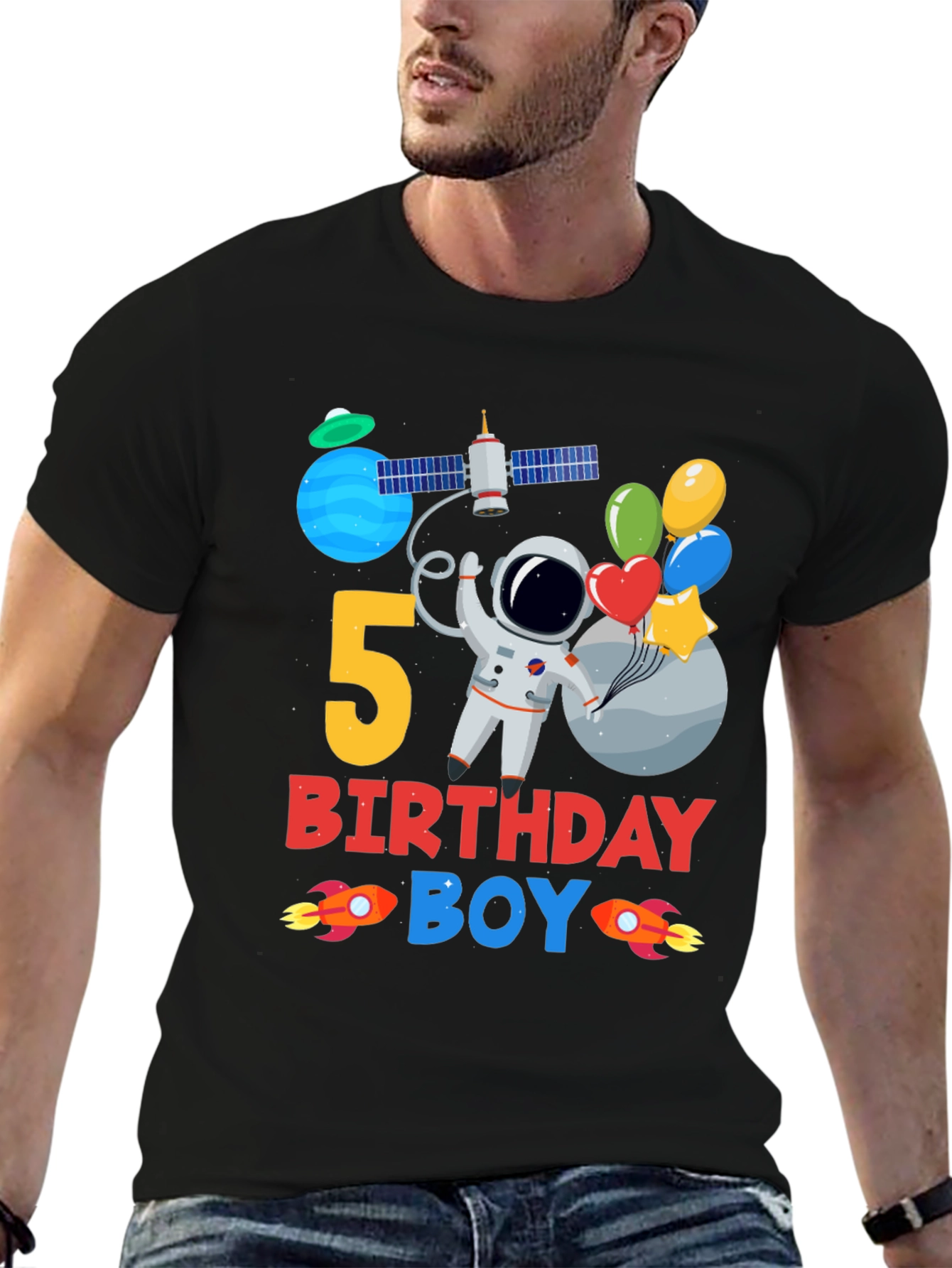 5th Birthday Boy Space T-Shirt