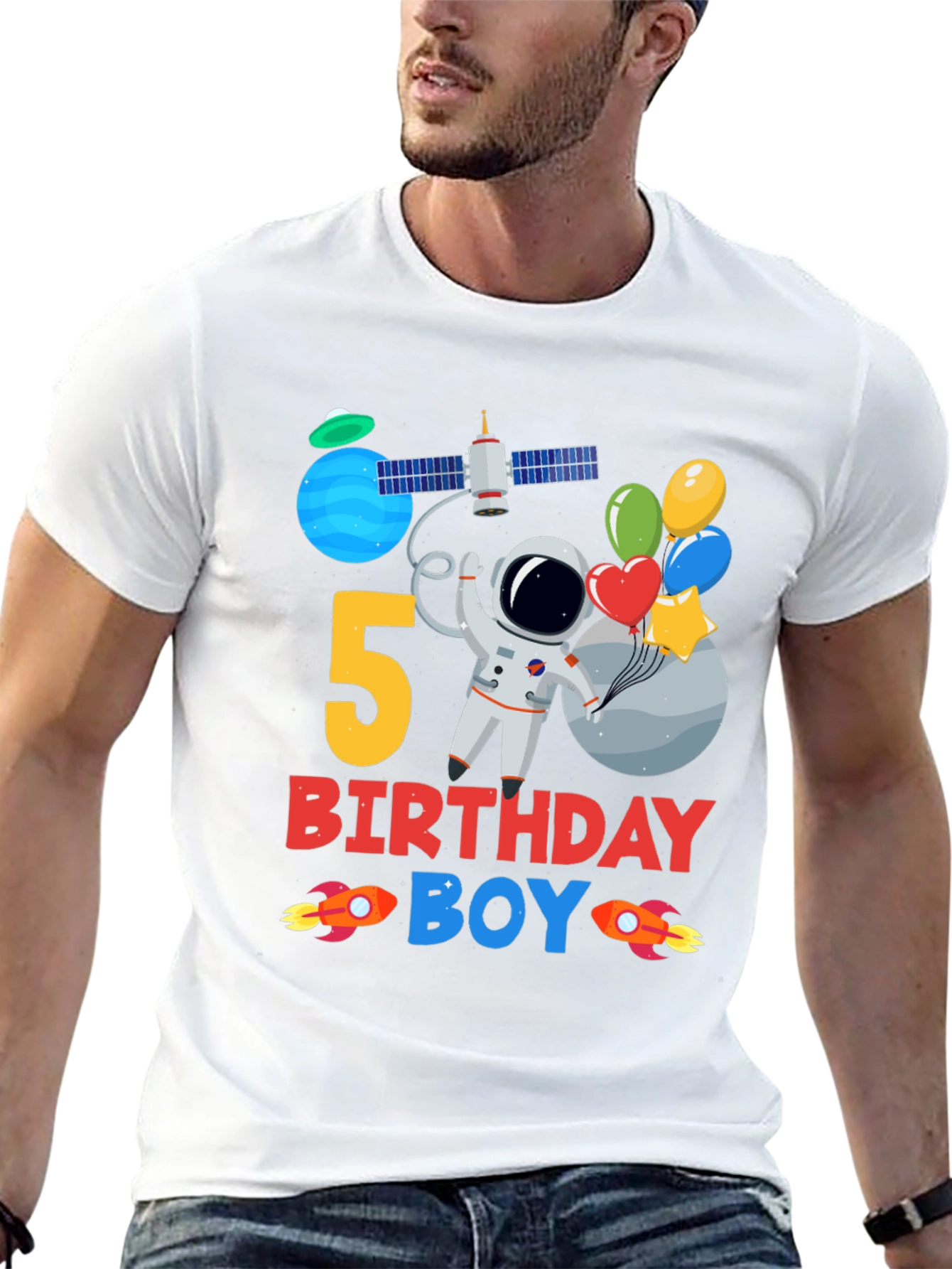 5th Birthday Boy Space T-Shirt