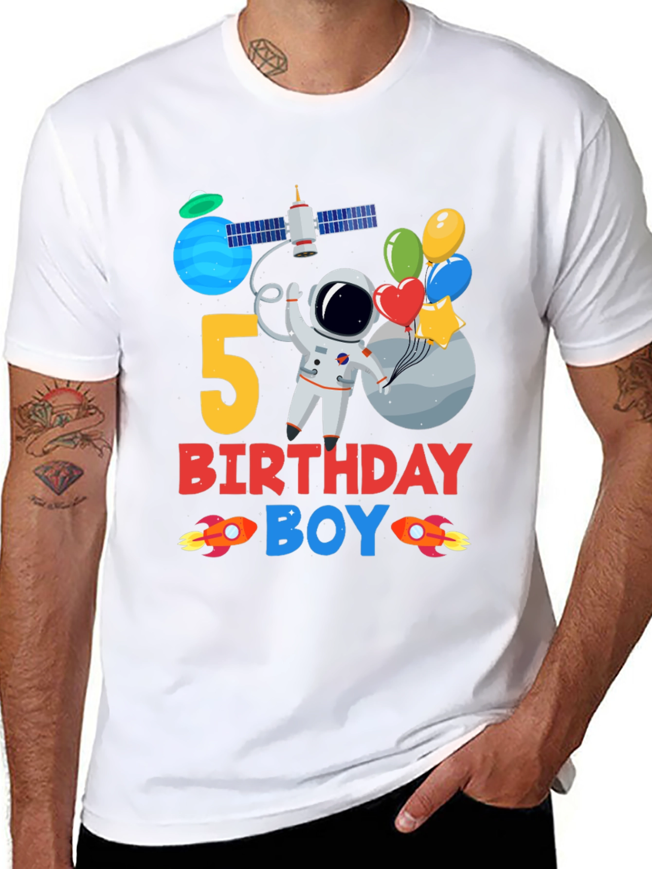 5th Birthday Boy Space T-Shirt