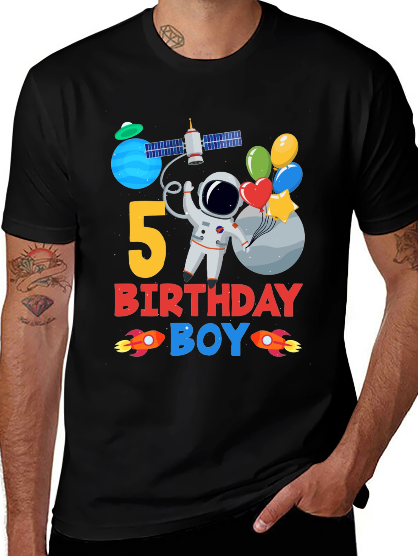 5th Birthday Boy Space T-Shirt