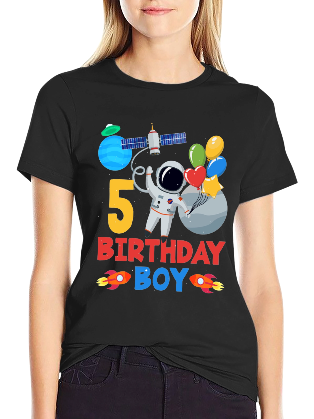 5th Birthday Boy Space T-Shirt