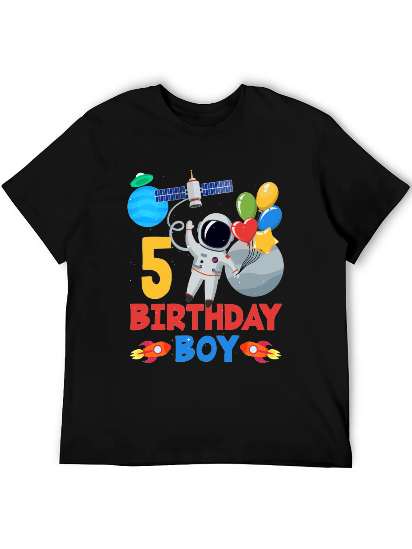 5th Birthday Boy Space T-Shirt