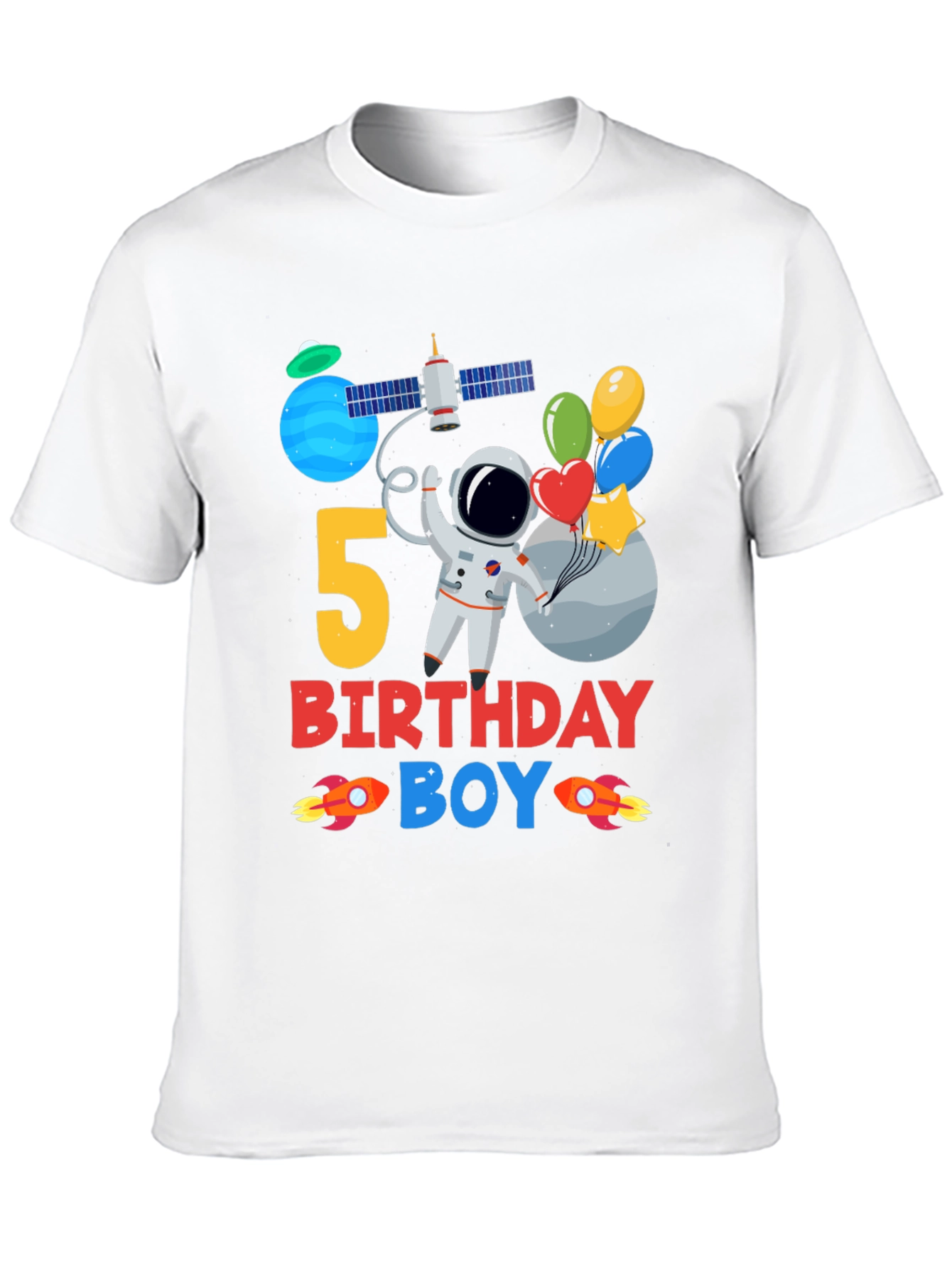 5th Birthday Boy Space T-Shirt