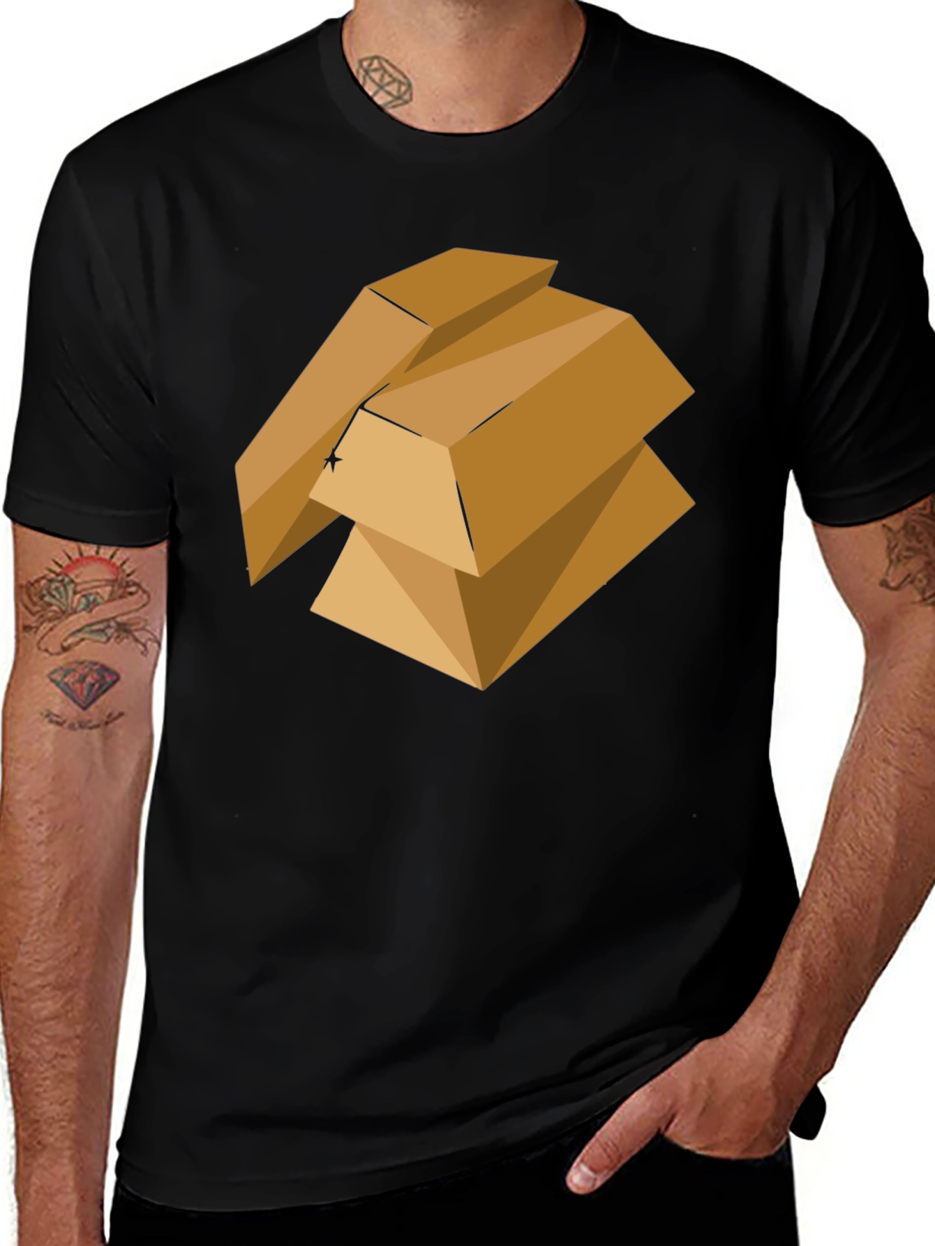 Geometric Gold Bars Graphic Tee - Modern Style