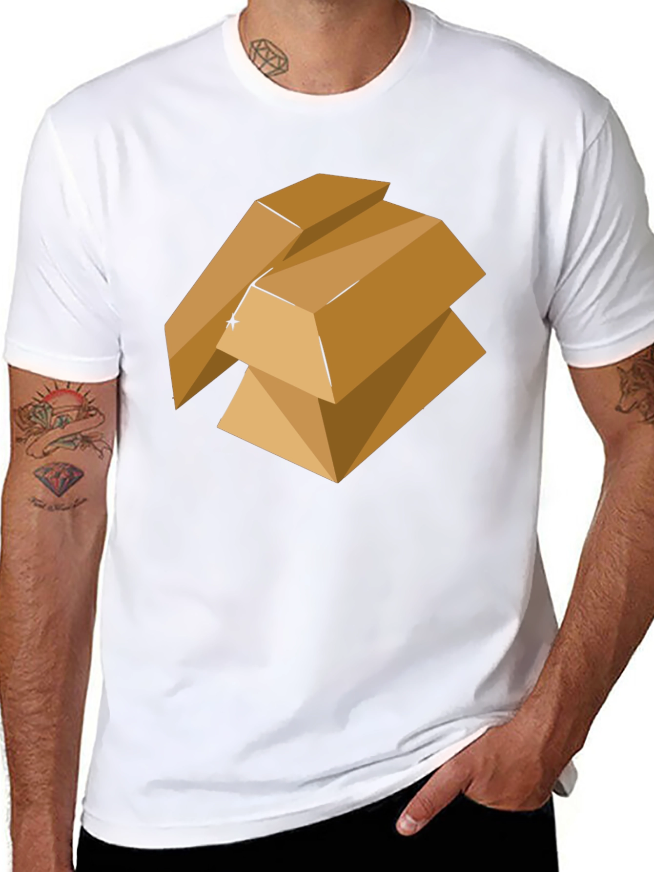 Geometric Gold Bars Graphic Tee - Modern Style