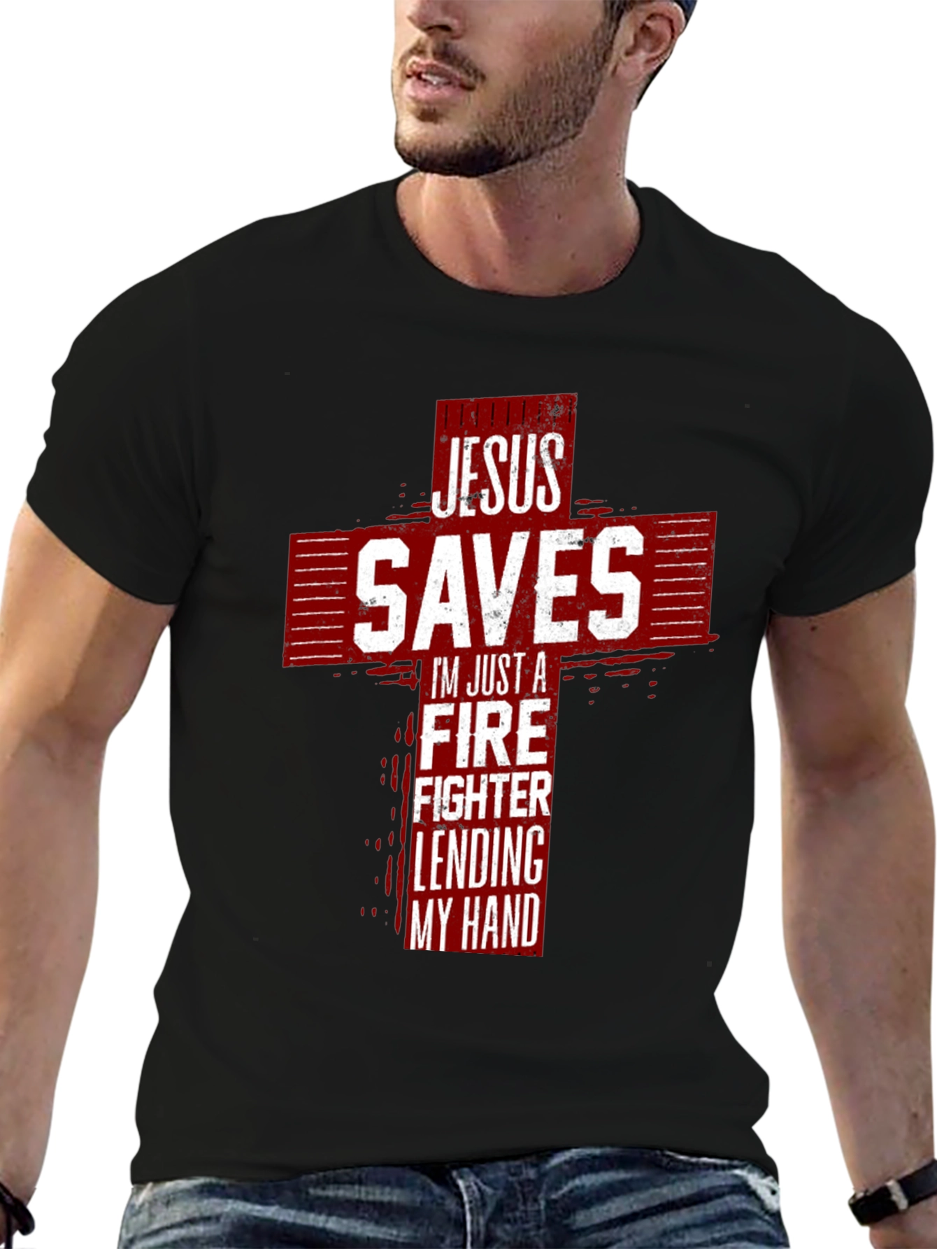 Jesus Saves Firefighter Graphic Tee