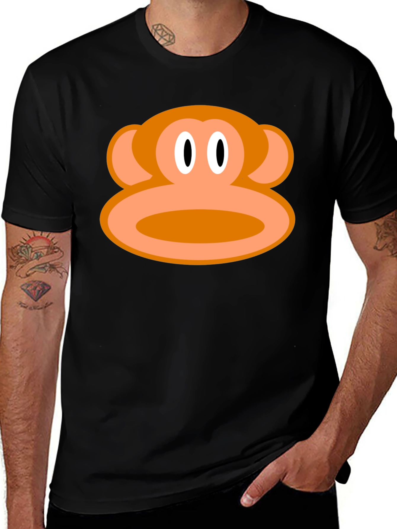 Monkey Face Graphic Tee - Black Cotton T-Shirt