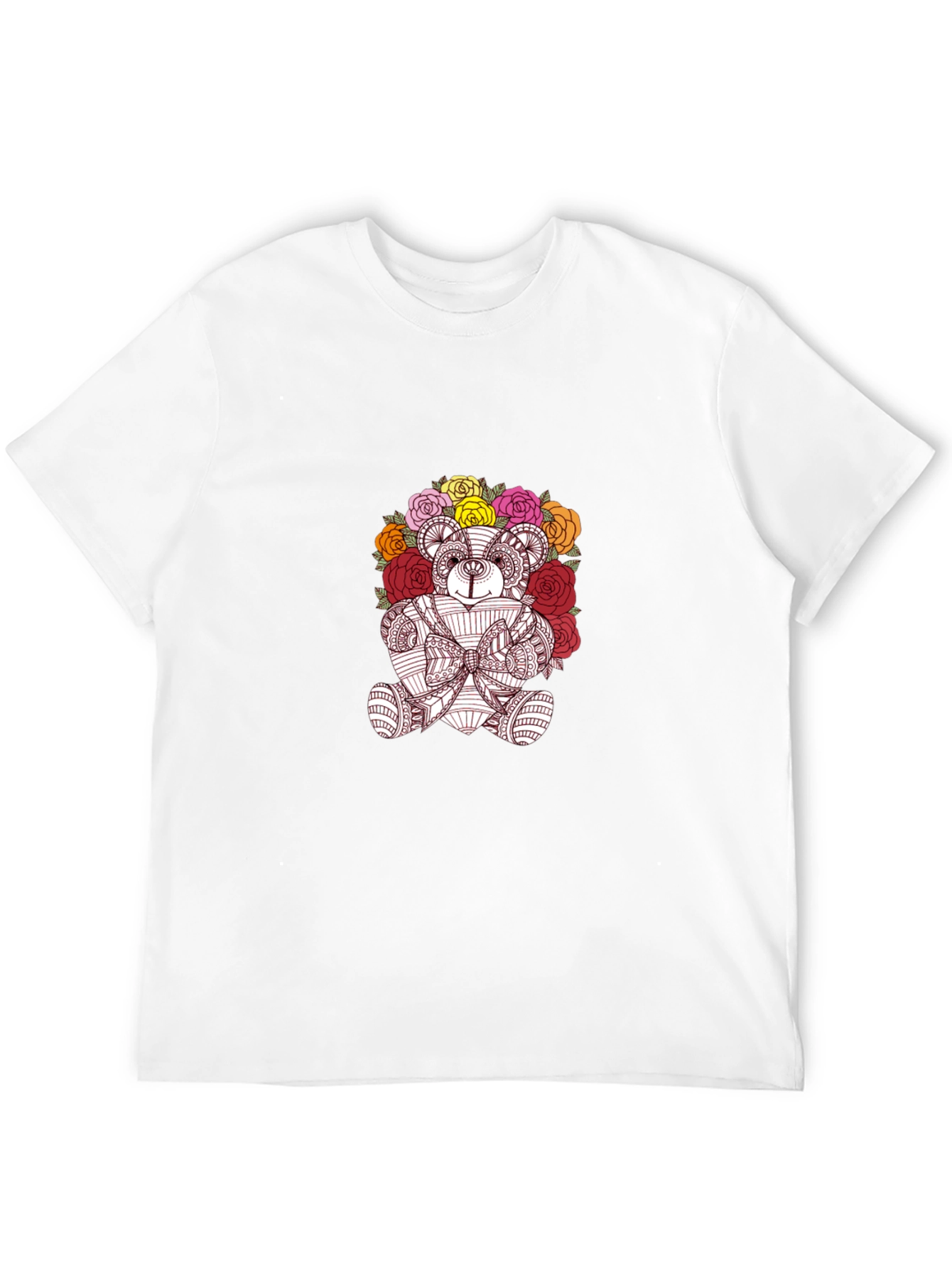Floral Teddy Bear Graphic Black T-Shirt