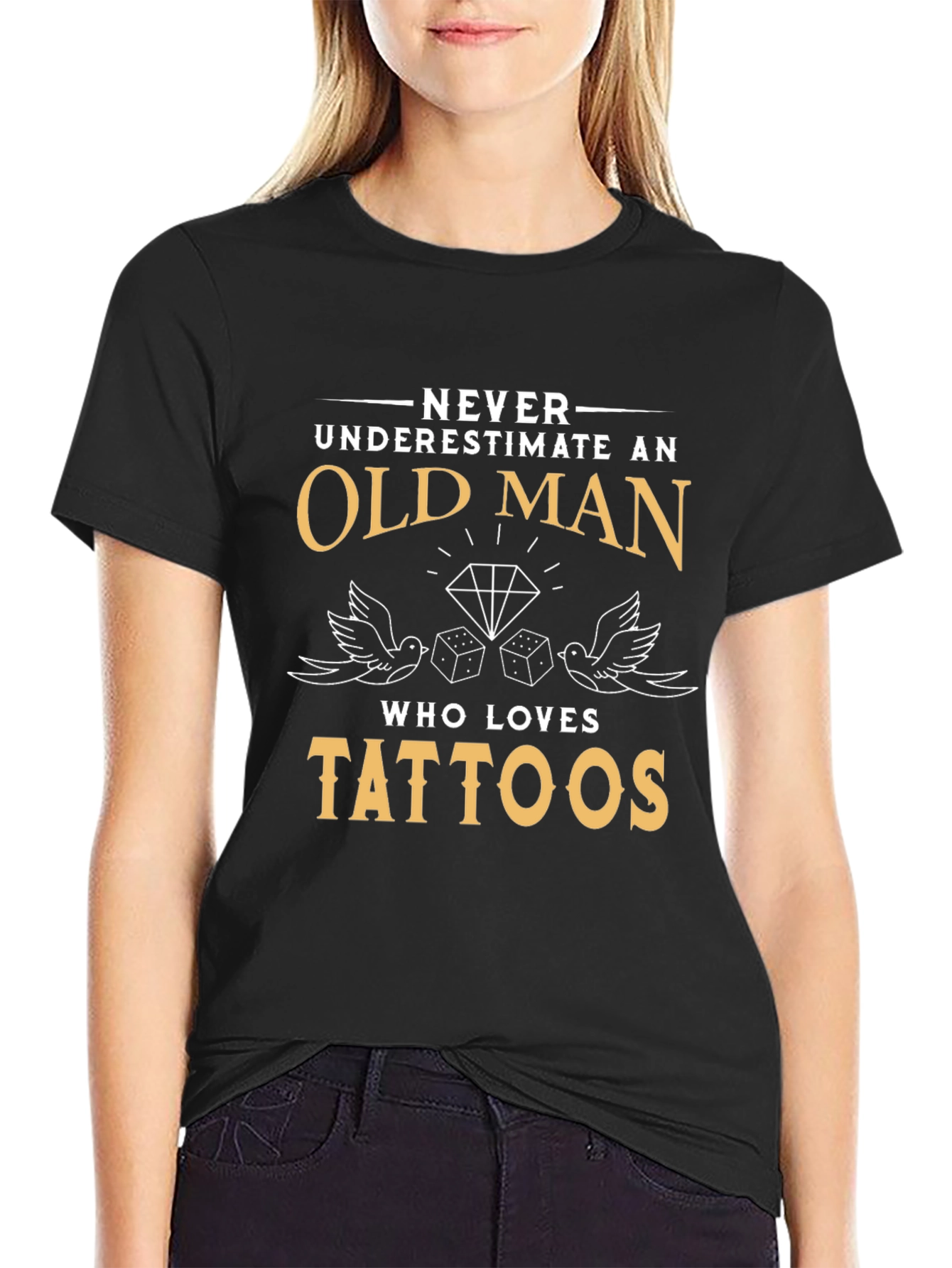 Old Man Tattoos Graphic Tee - Black