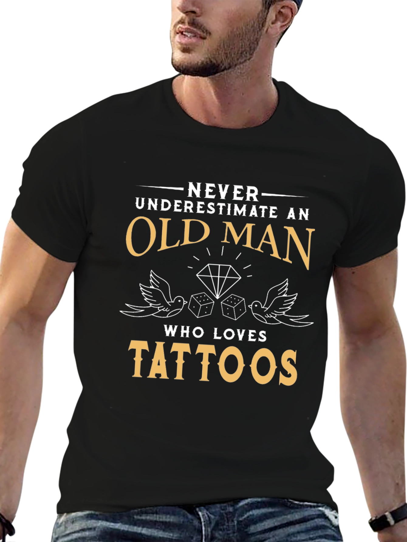 Old Man Tattoos Graphic Tee - Black