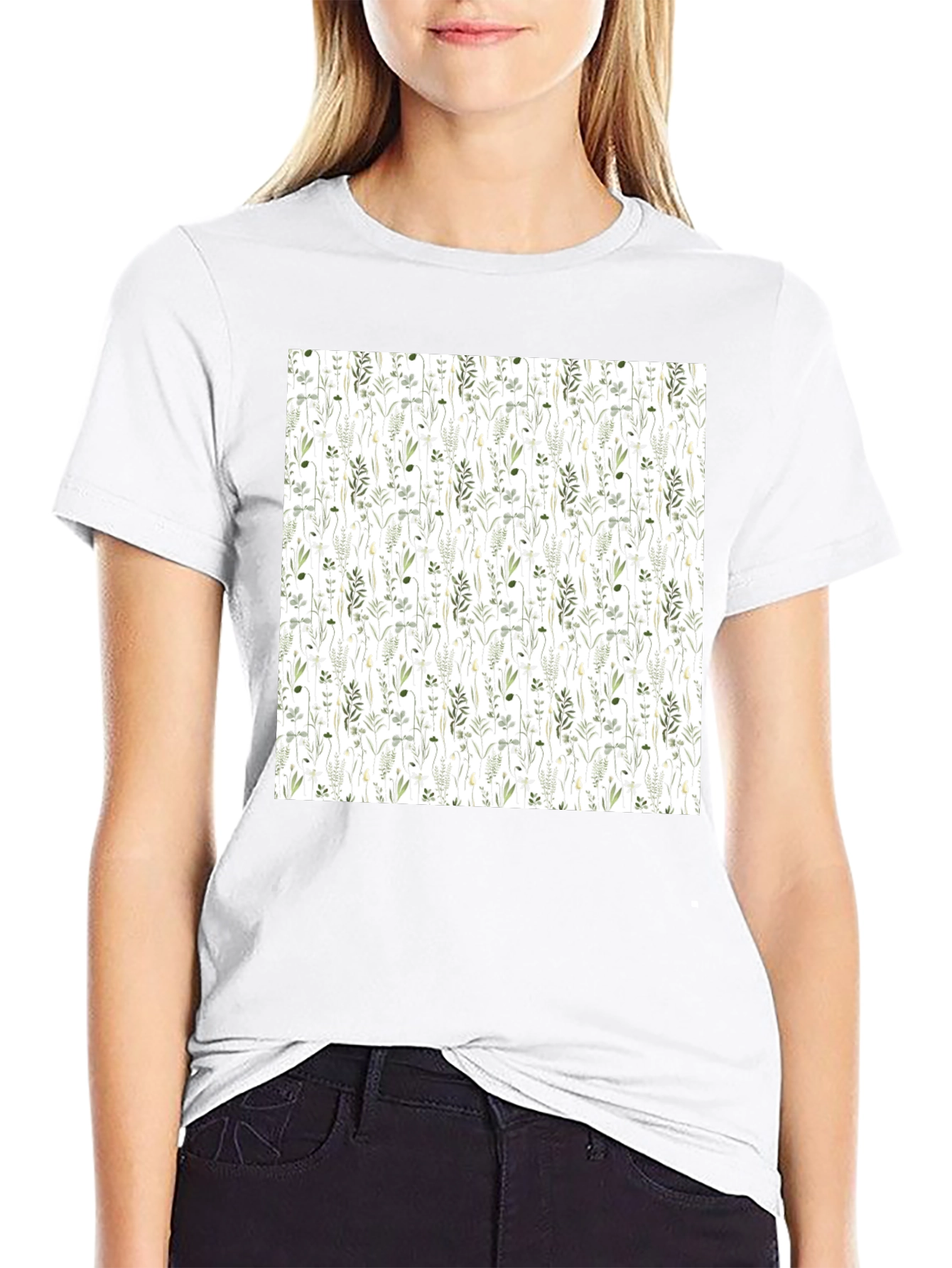 Floral Print Black Tee