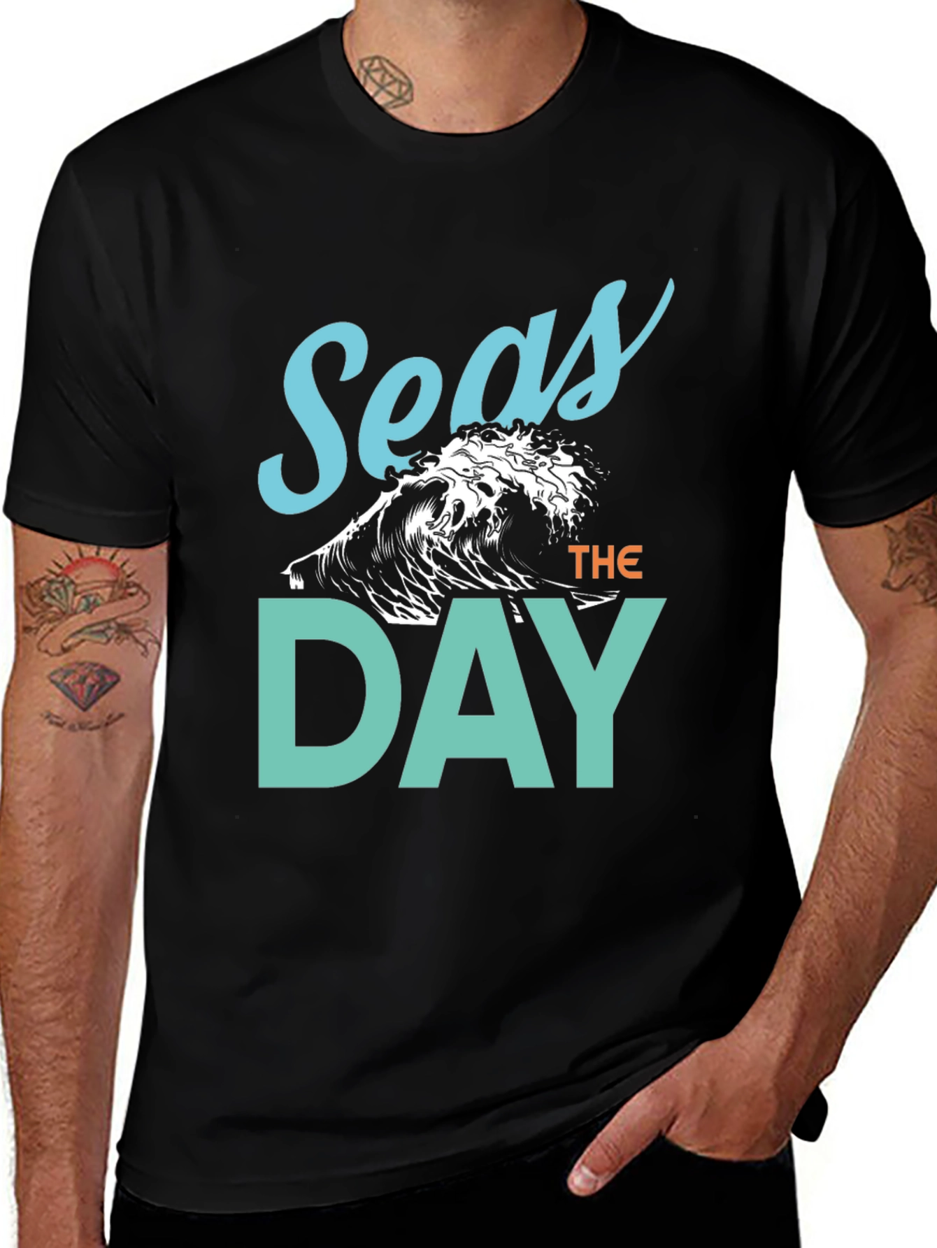 Seas The Day Graphic Tee - Black Cotton T-Shirt