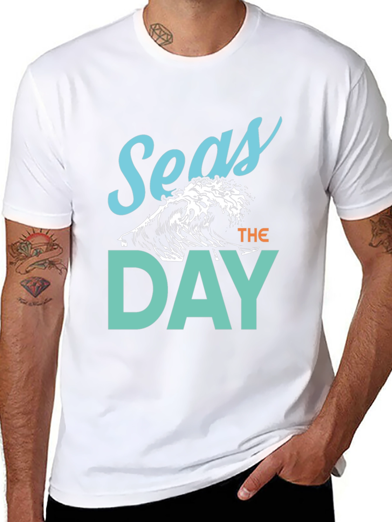 Seas The Day Graphic Tee - Black Cotton T-Shirt