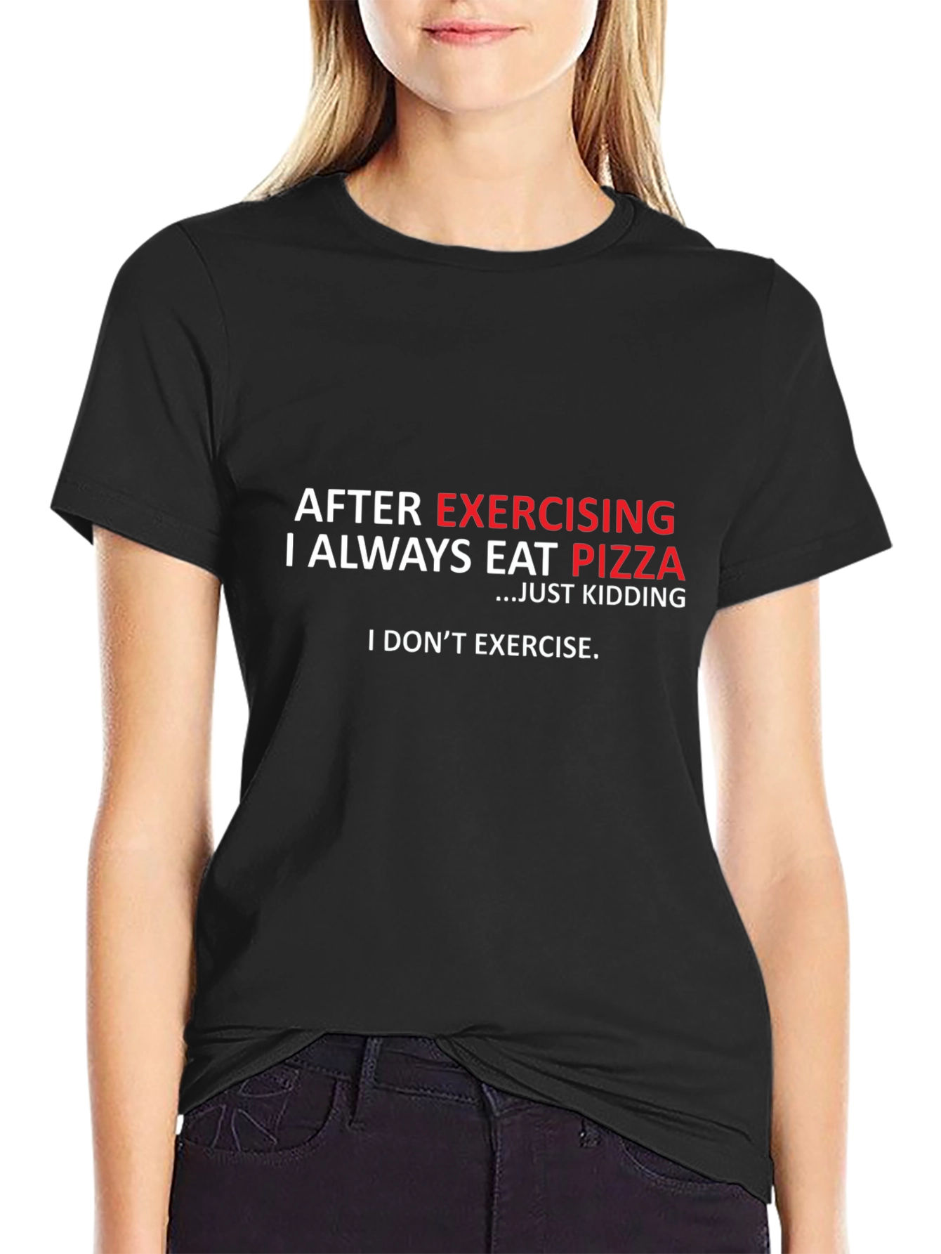Funny Exercise Pizza T-Shirt - Black Cotton Tee