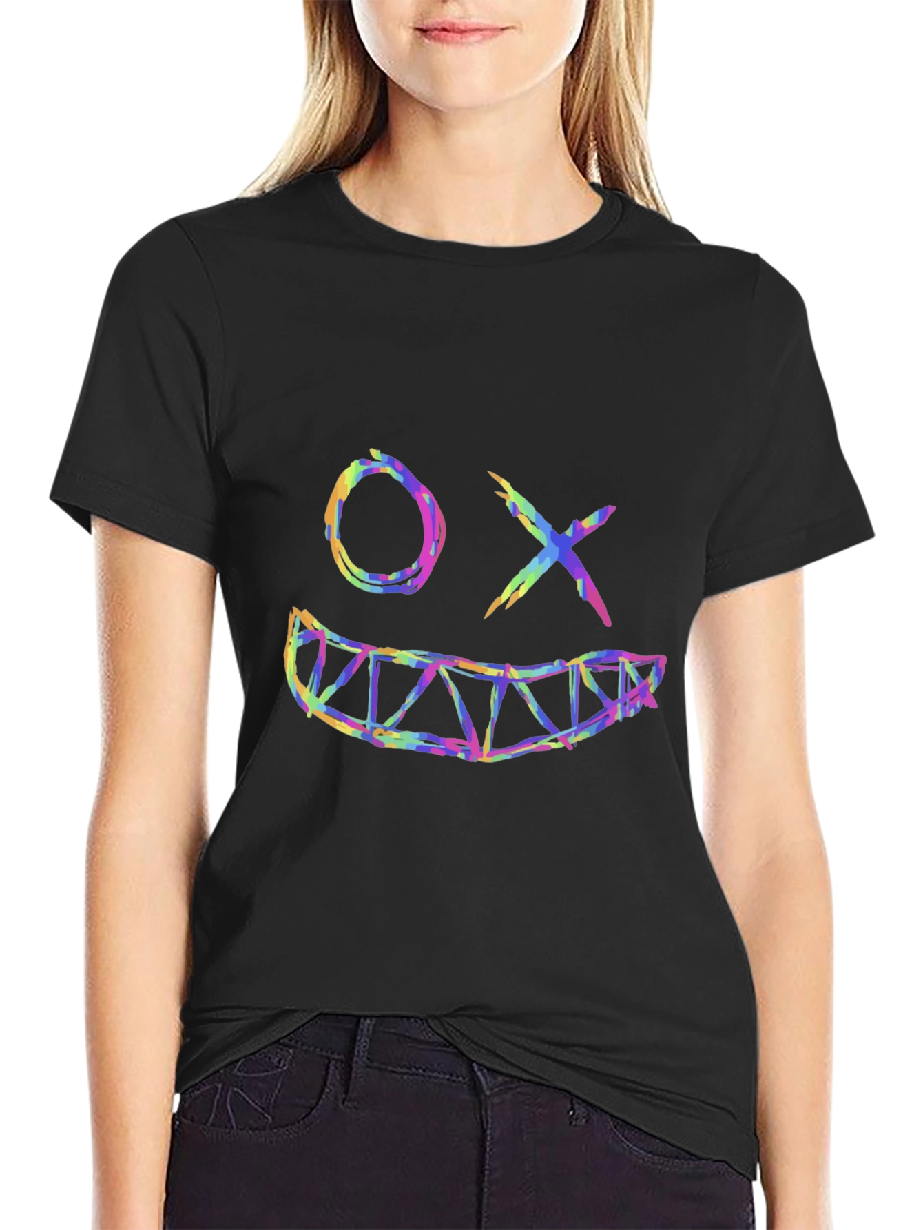 Smiley Face Graphic Black T-Shirt
