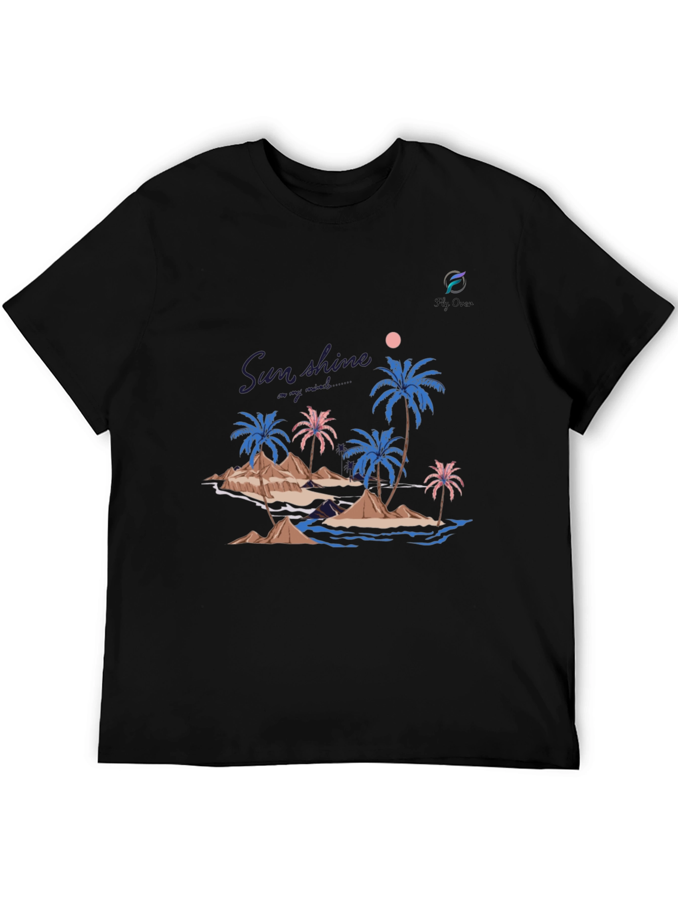 Tropical Island Graphic Black T-Shirt