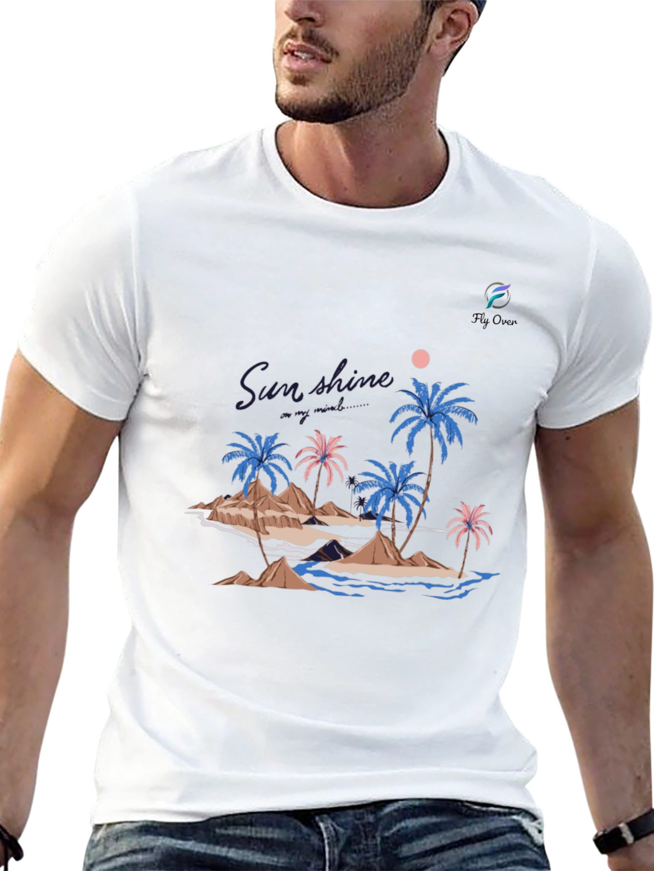 Tropical Island Graphic Black T-Shirt
