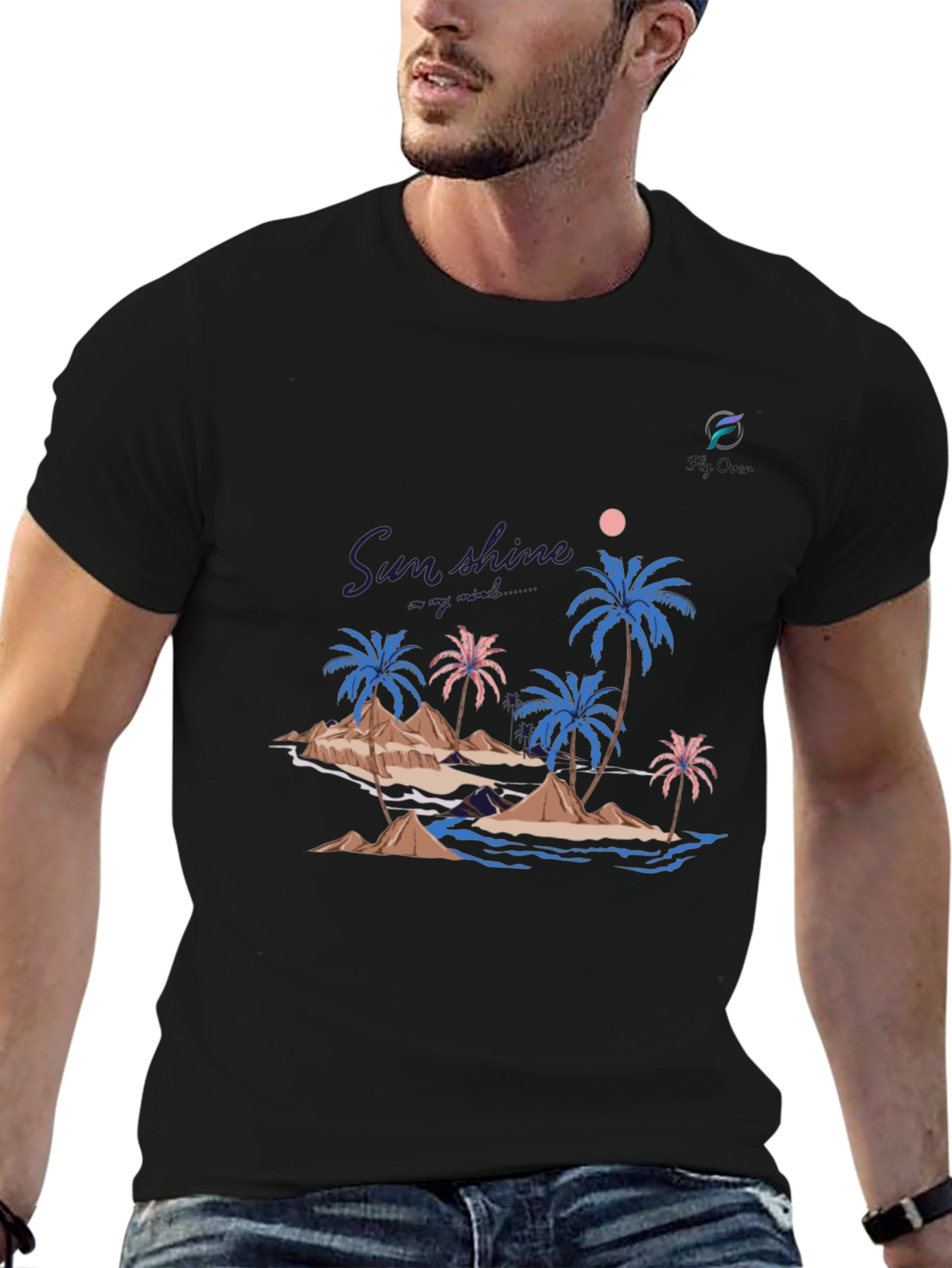 Tropical Island Graphic Black T-Shirt