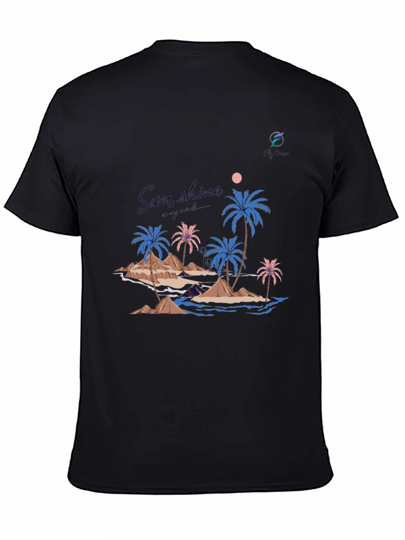 Tropical Island Graphic Black T-Shirt