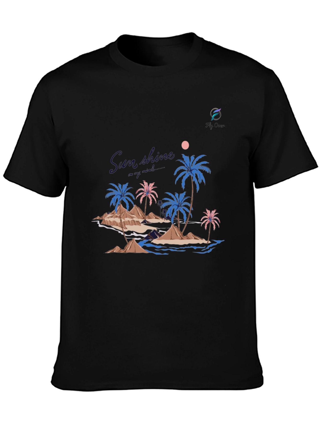 Tropical Island Graphic Black T-Shirt