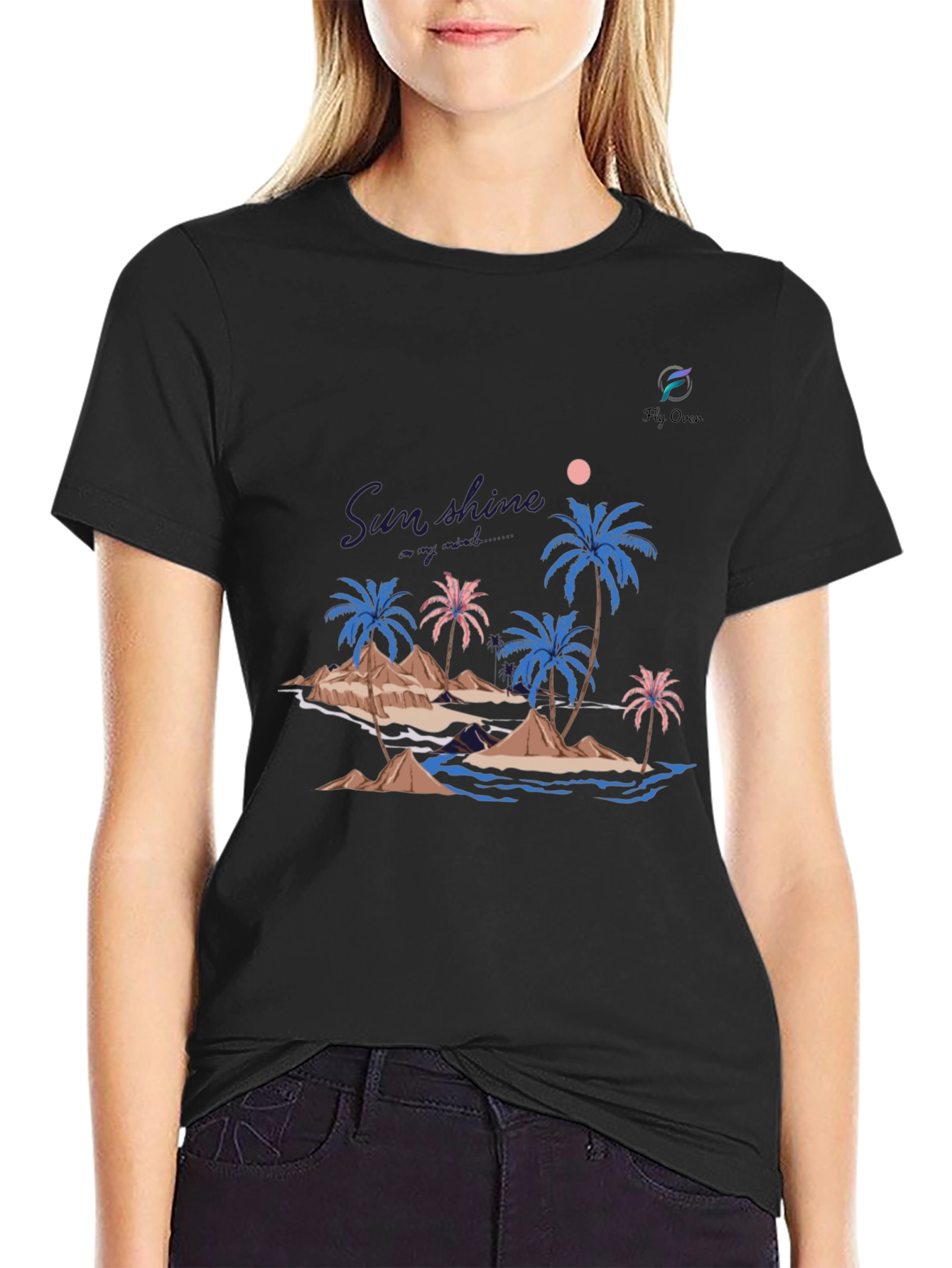 Tropical Island Graphic Black T-Shirt