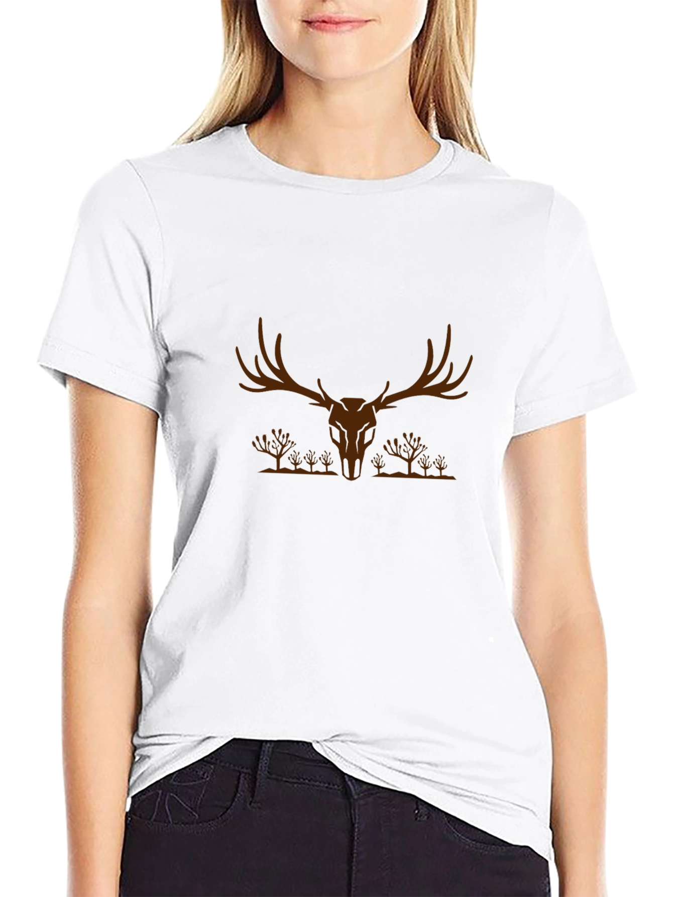 Mens Black T-Shirt - Deer Skull Graphic Tee