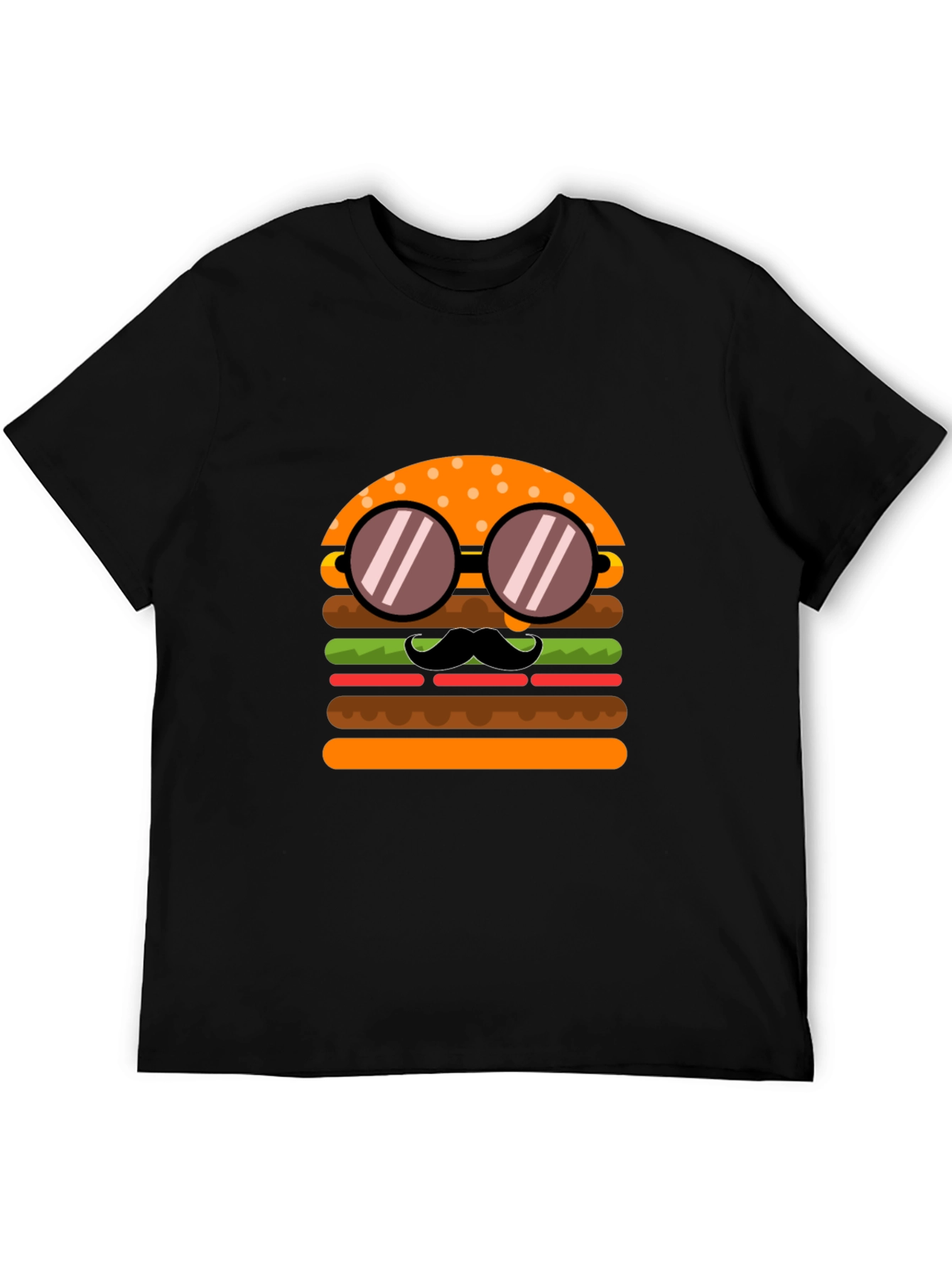 Burger with Mustache T-Shirt - Novelty Graphic Tee