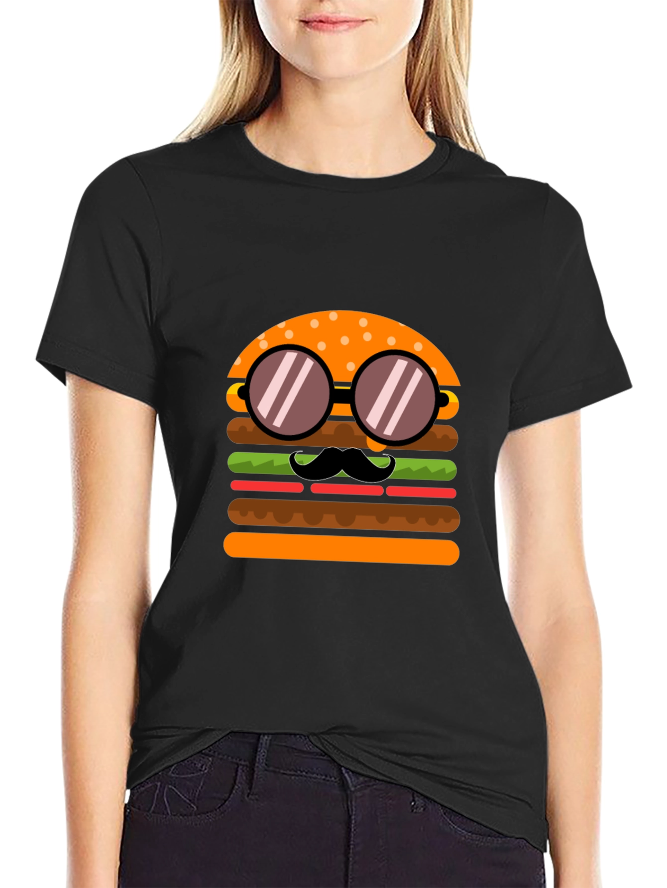 Burger with Mustache T-Shirt - Novelty Graphic Tee
