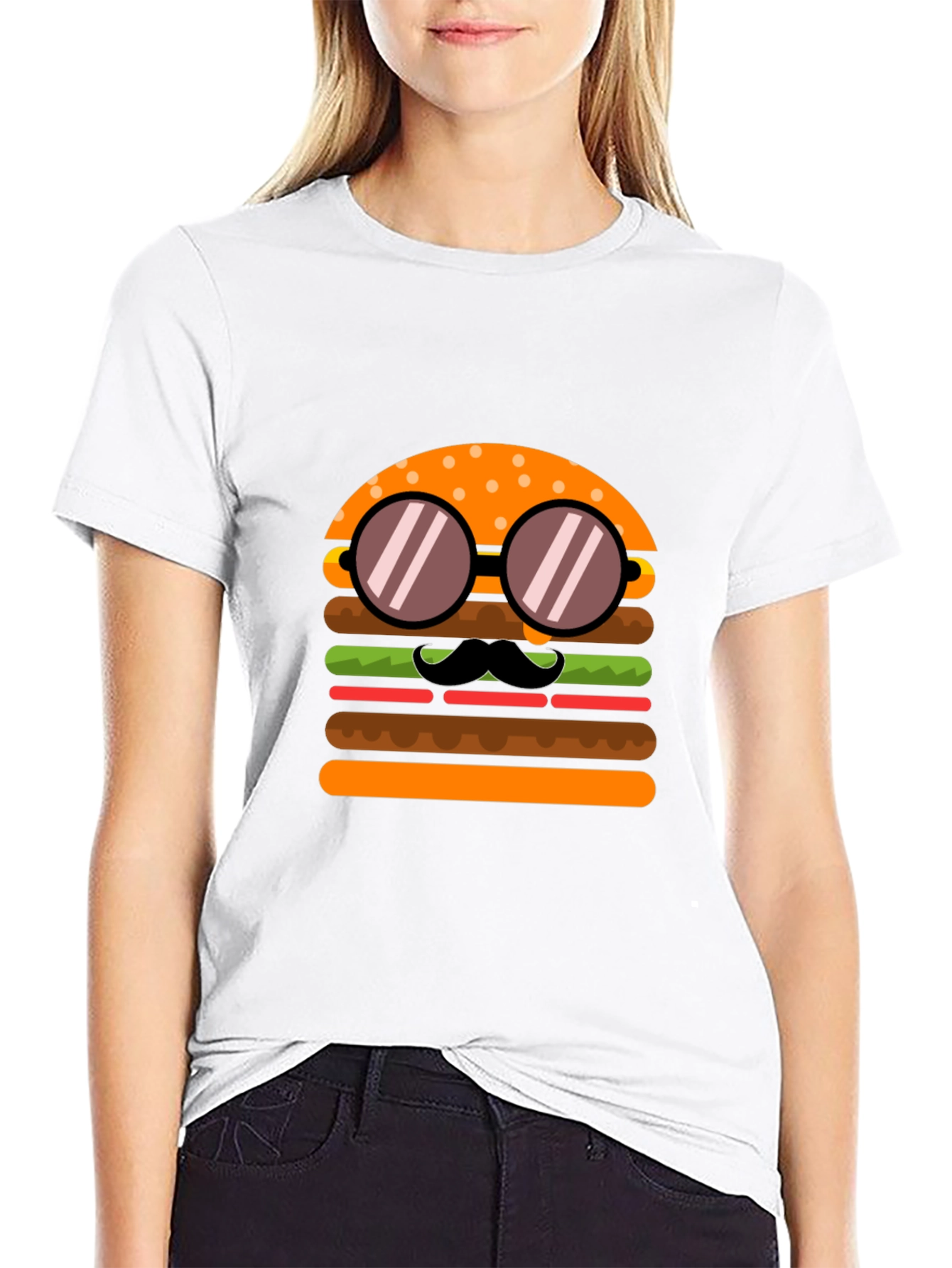Burger with Mustache T-Shirt - Novelty Graphic Tee