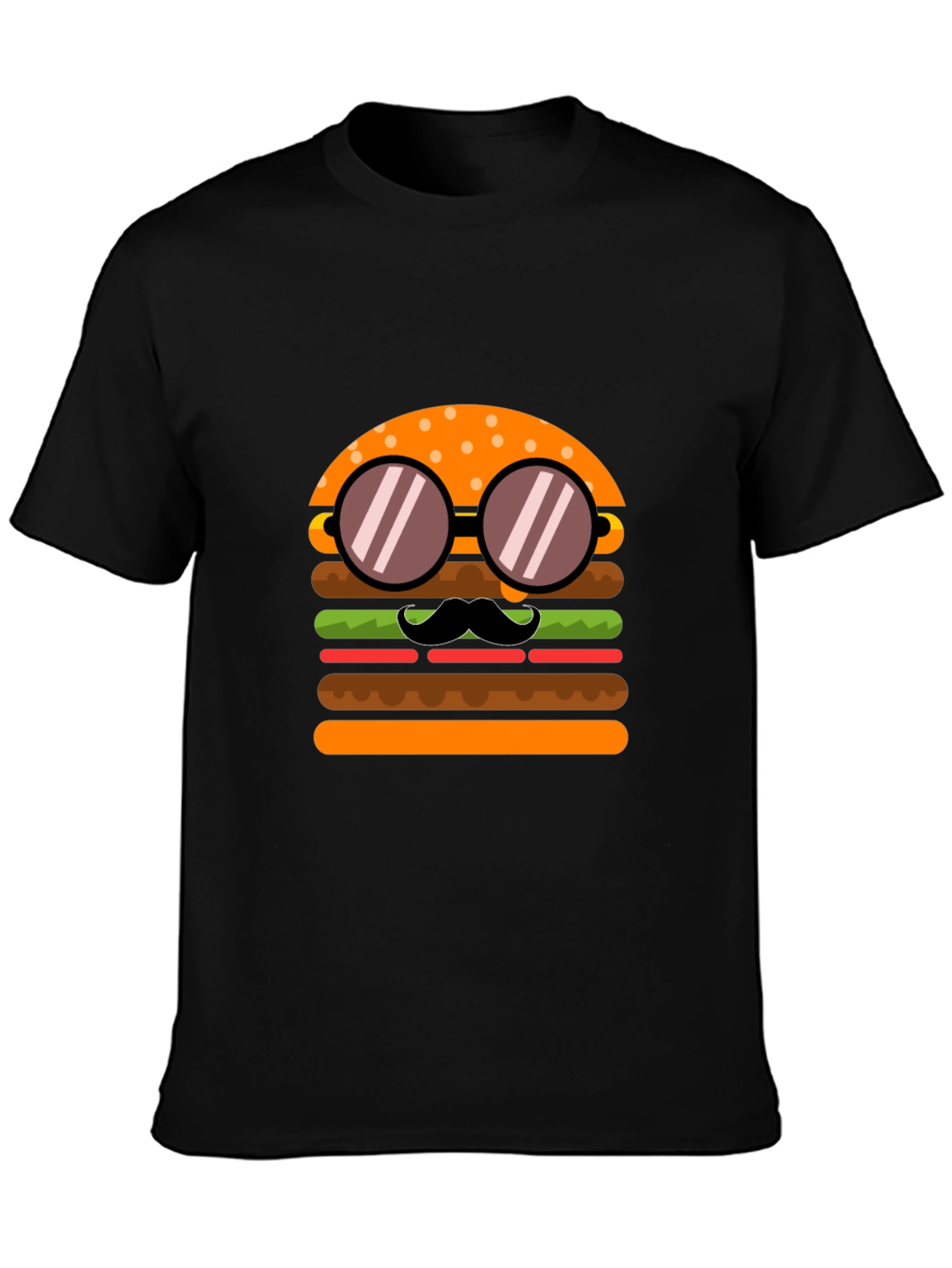 Burger with Mustache T-Shirt - Novelty Graphic Tee