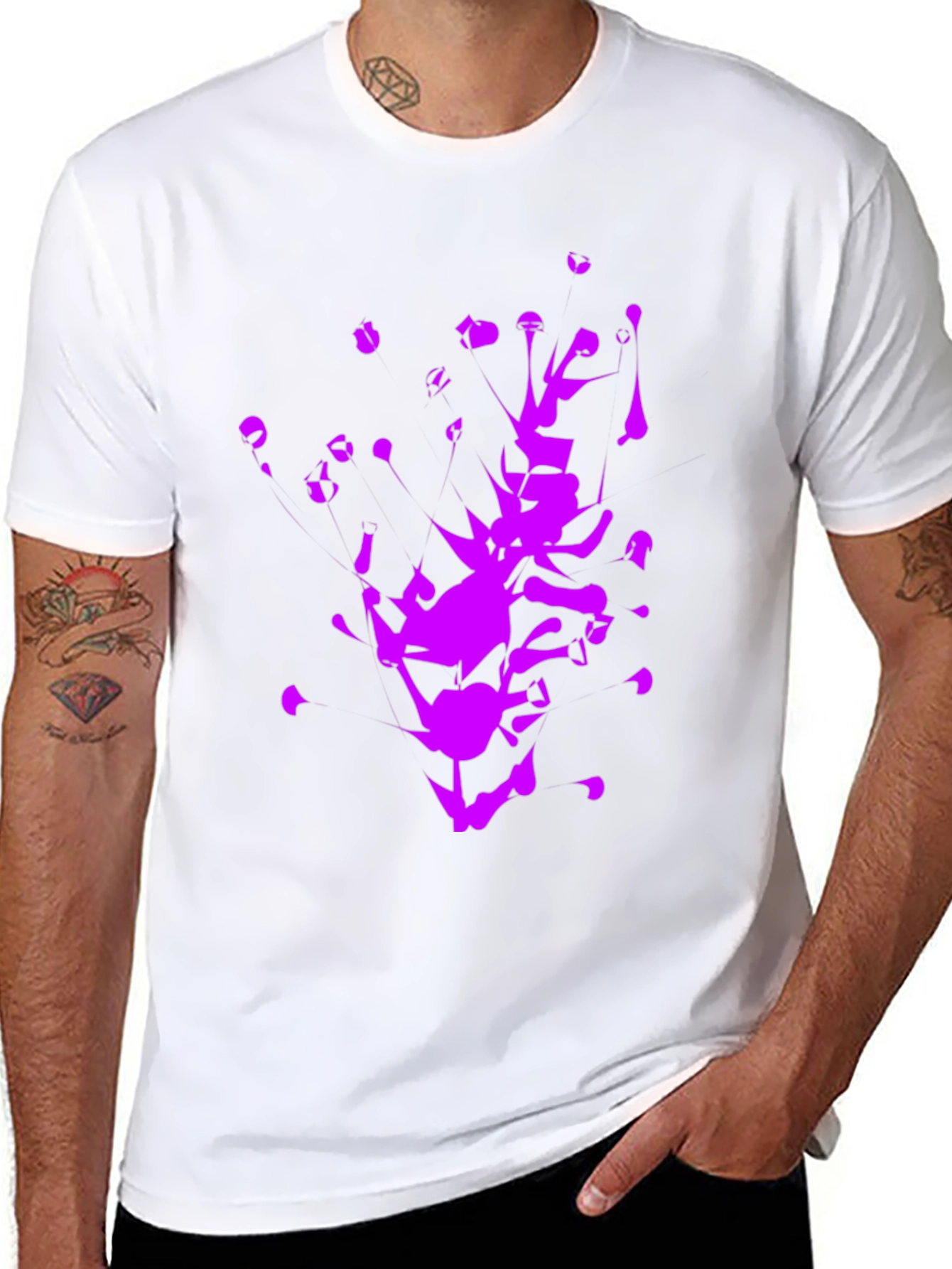 Abstract Purple Graphic Print Black T-Shirt