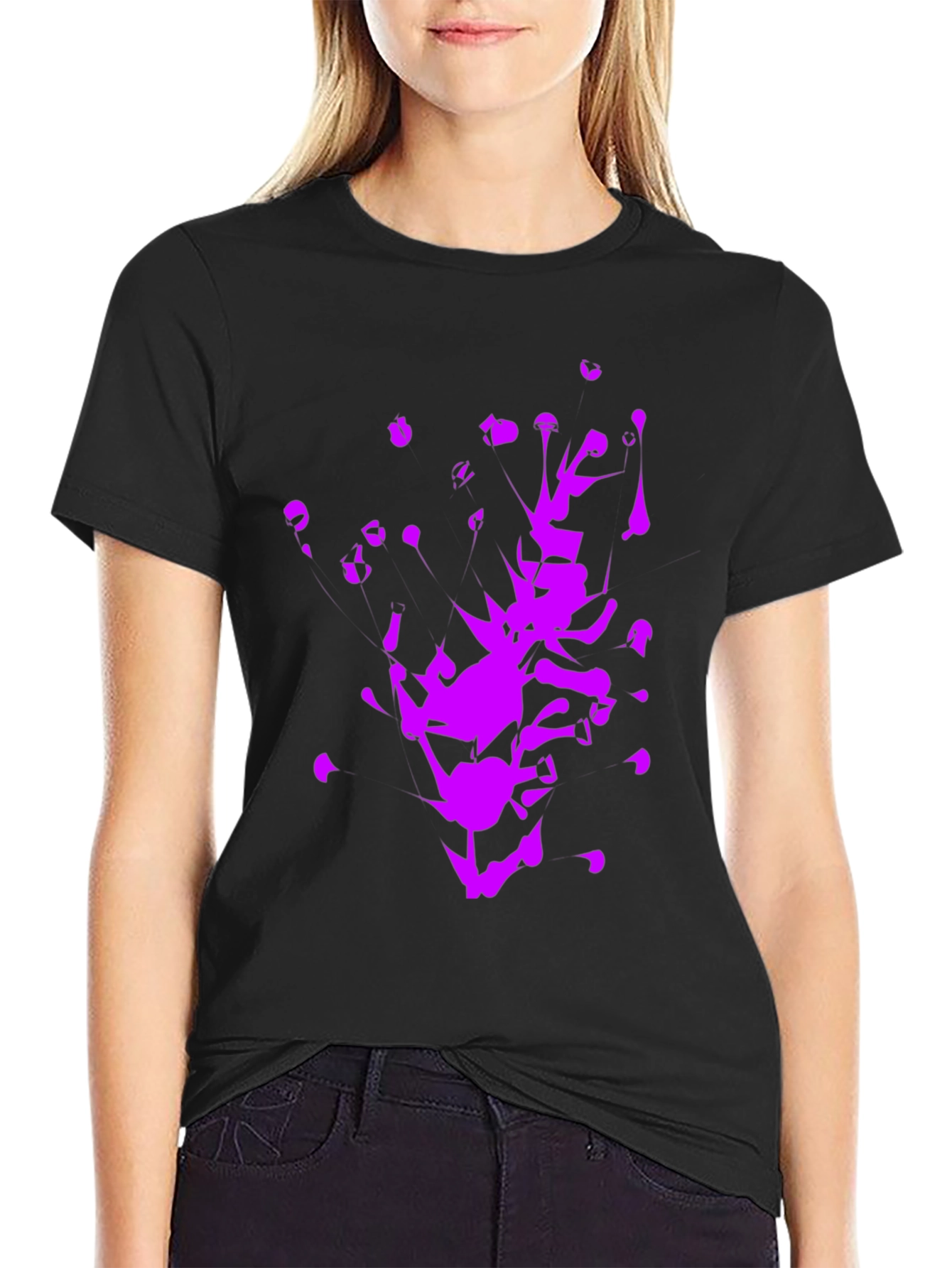 Abstract Purple Graphic Print Black T-Shirt