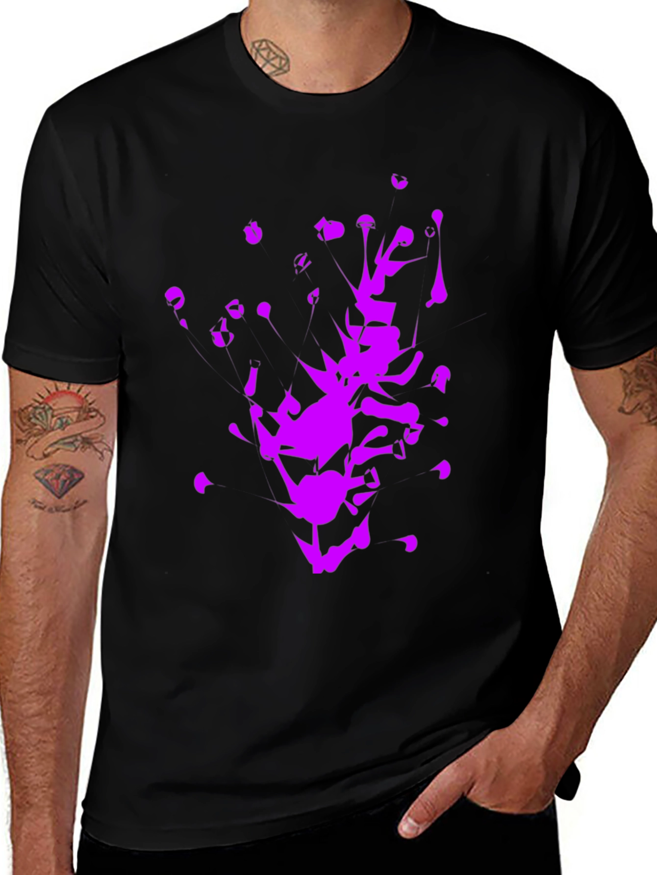Abstract Purple Graphic Print Black T-Shirt