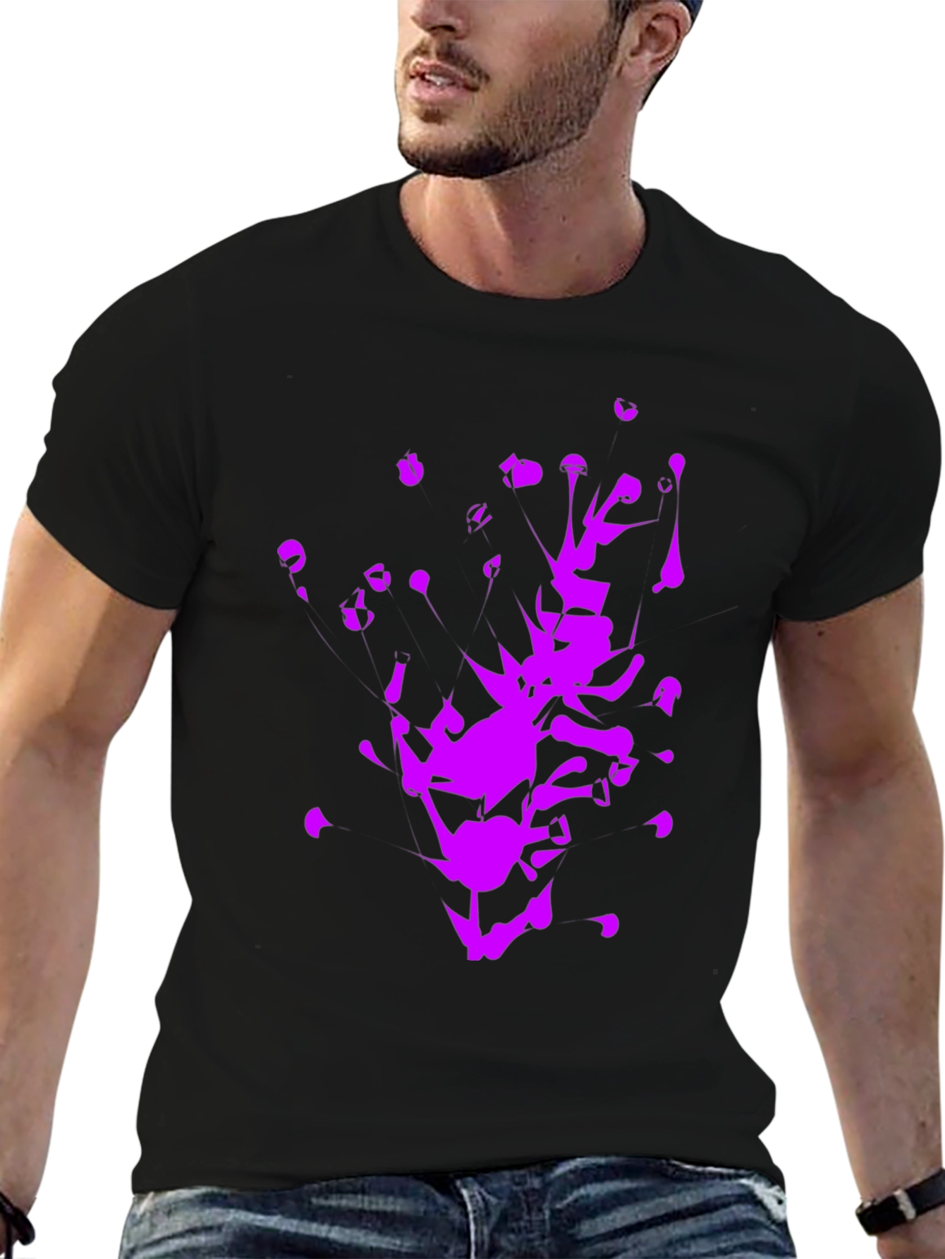 Abstract Purple Graphic Print Black T-Shirt
