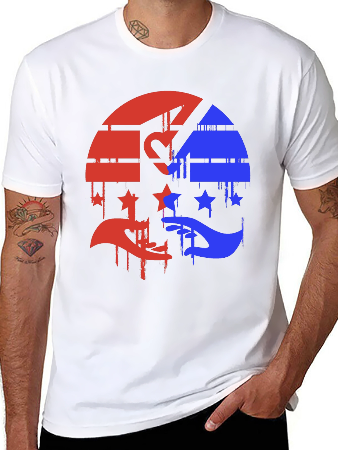 Red & Blue Graphic Tee - Abstract Design