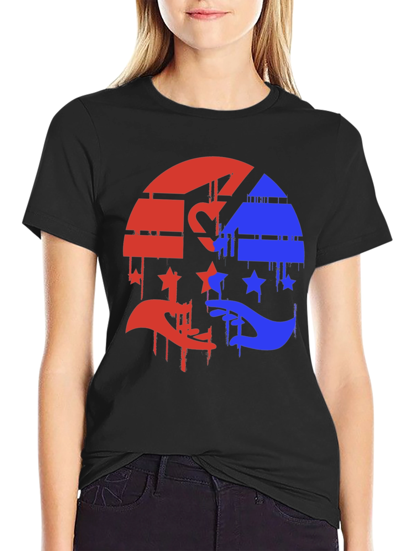Red & Blue Graphic Tee - Abstract Design