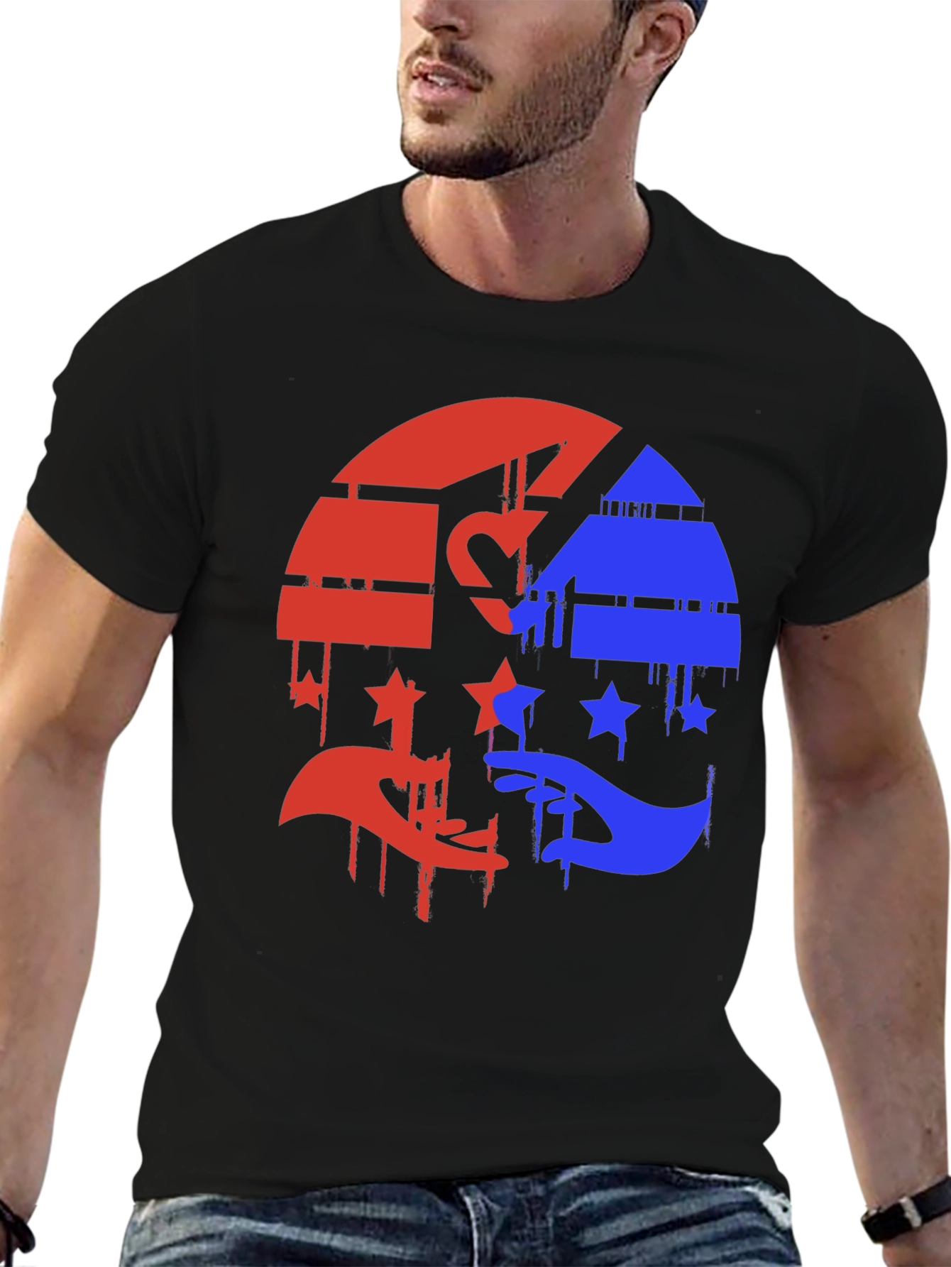 Red & Blue Graphic Tee - Abstract Design